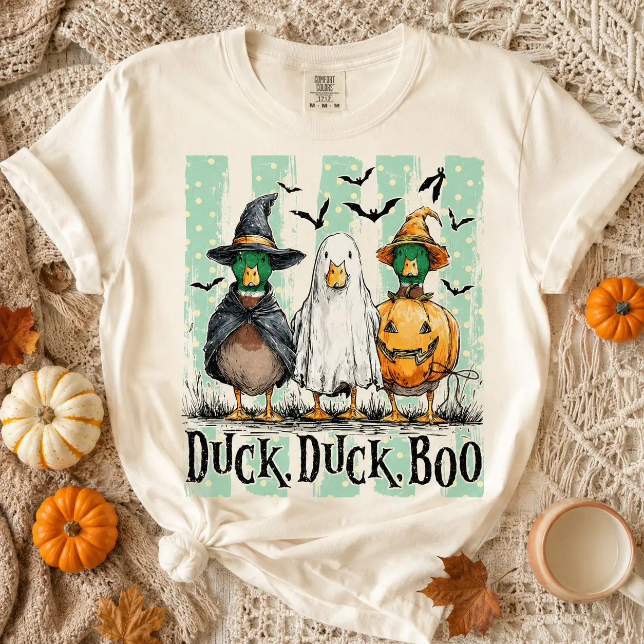 Comfort Colors Duck Duck Boo Shirt, Witch Ghost Pumpkin Halloween Graphic Tee for Women - photo 2
