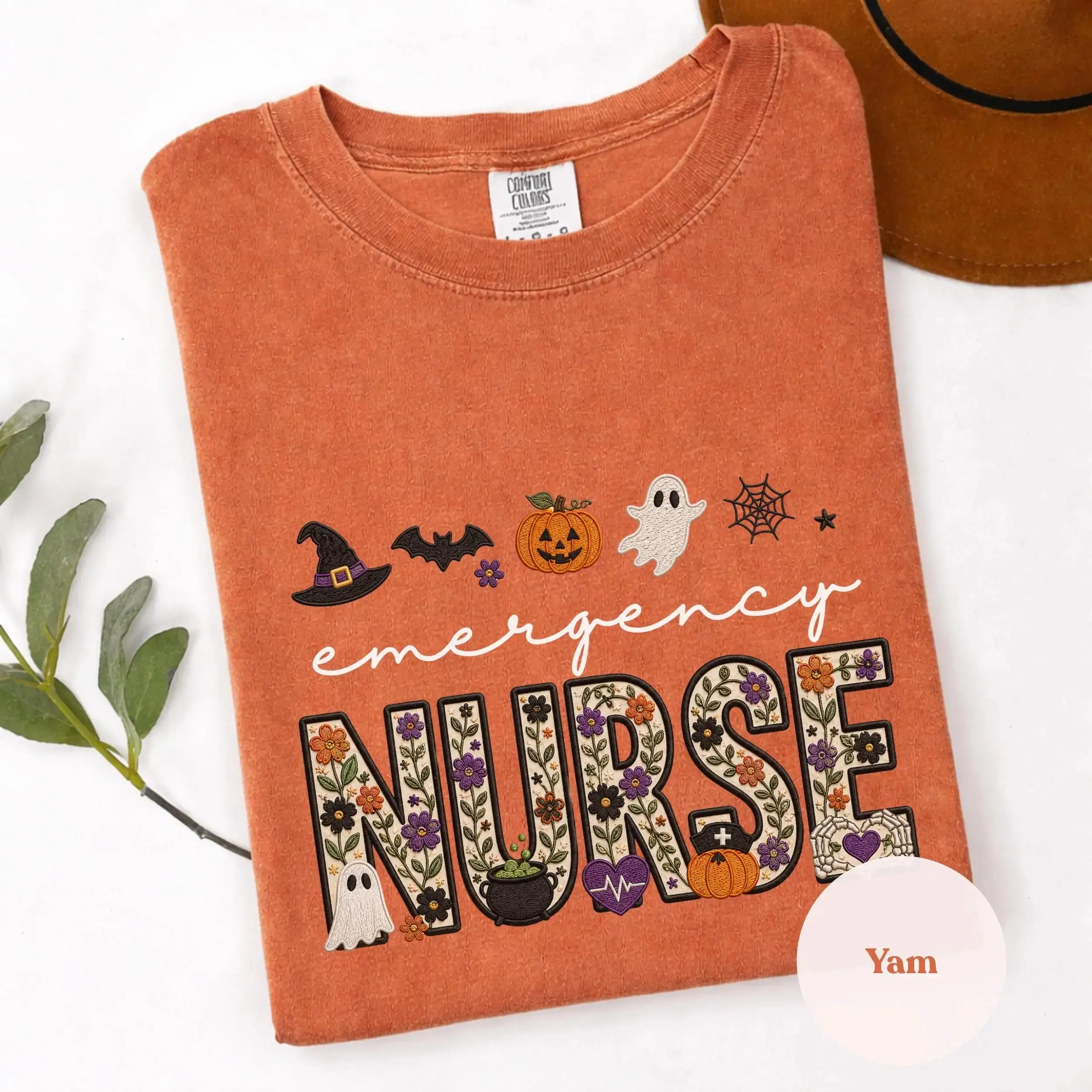 Comfort Colors Emergency Nurse Halloween Shirt, Floral Ghost Spooky Nursing Graphic Tee - photo 4