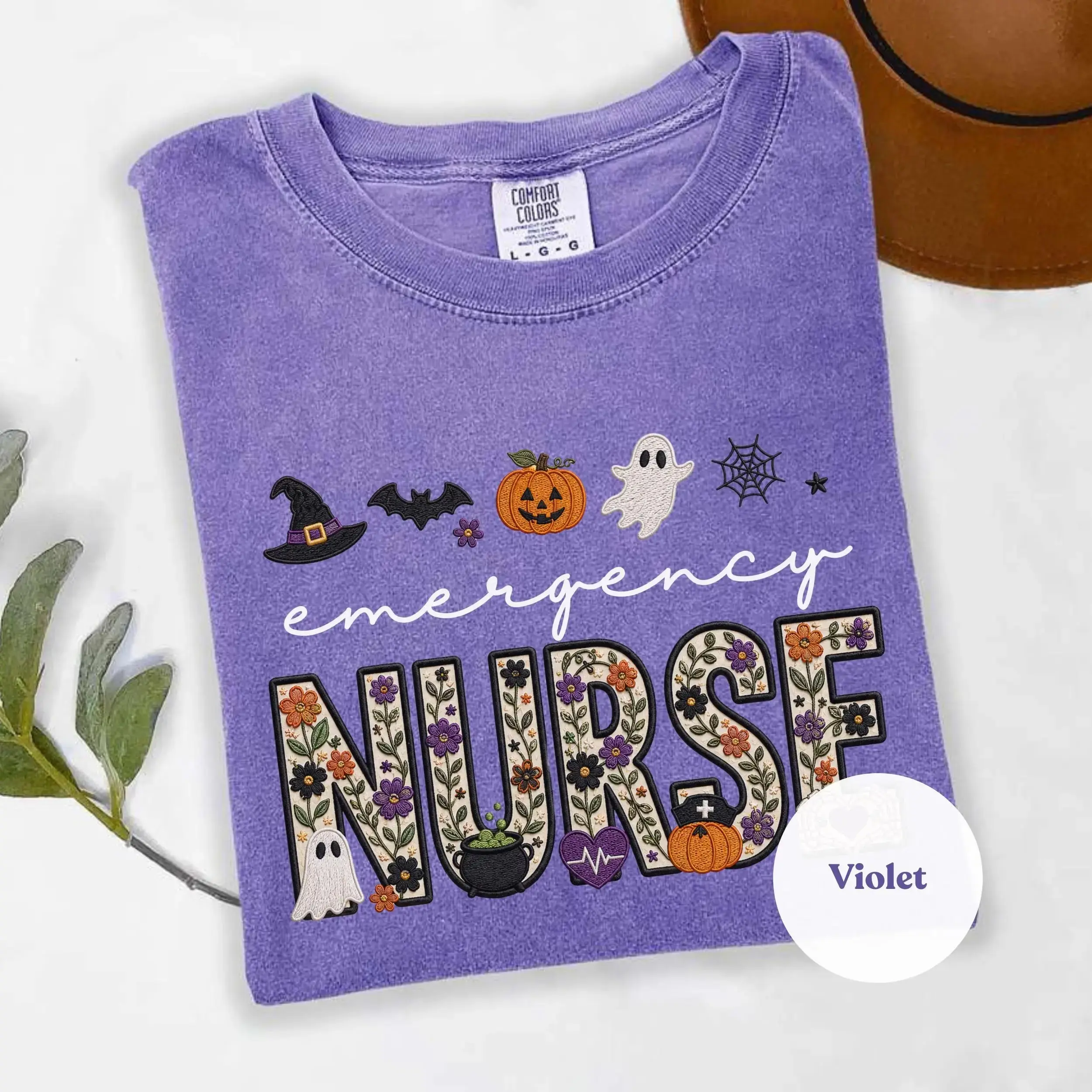 Comfort Colors Emergency Nurse Halloween Shirt, Floral Ghost Spooky Nursing Graphic Tee - photo 5