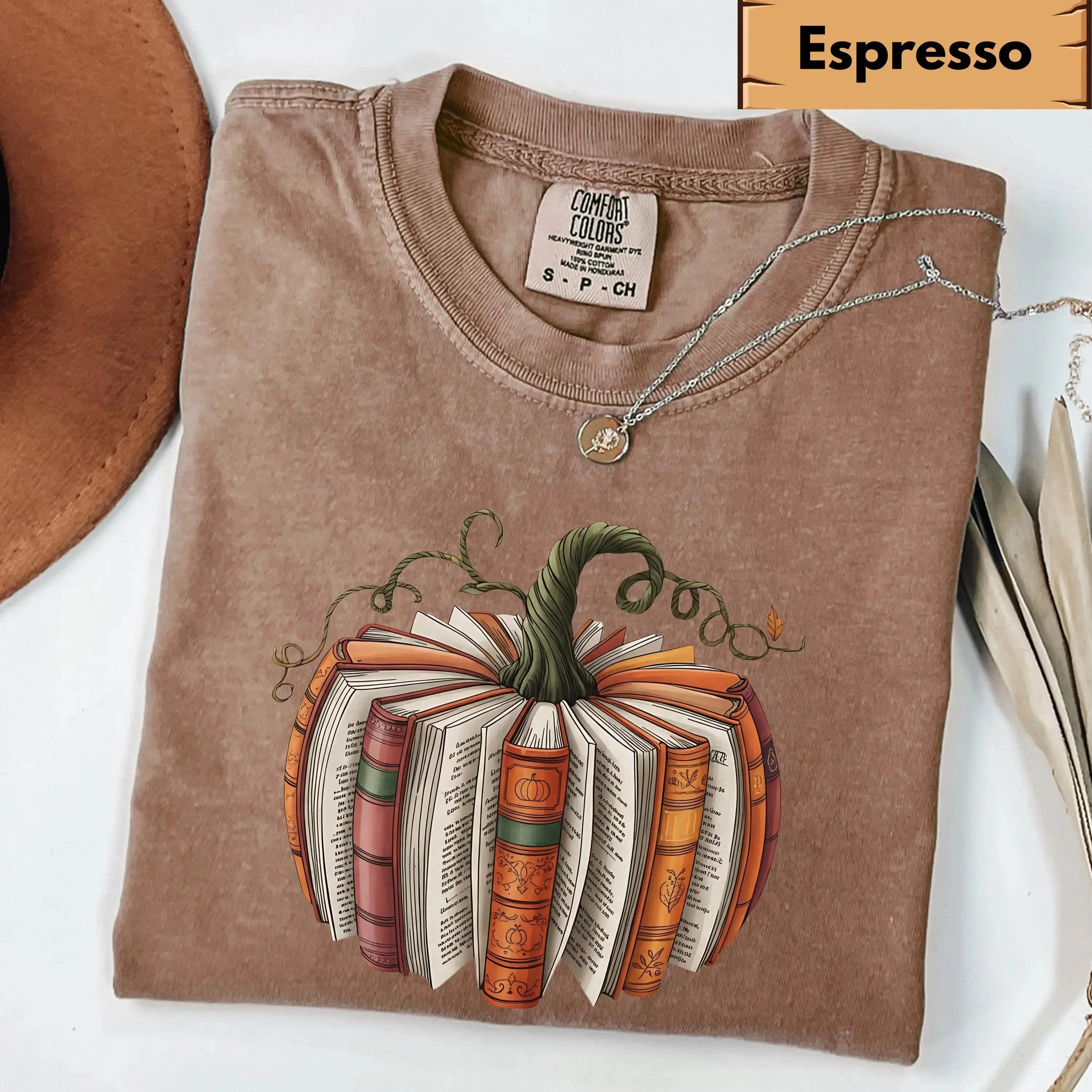 Comfort Colors Fall Book Pumpkin Shirt, Halloween Cozy Bookish Autumn Lover Graphic Tee