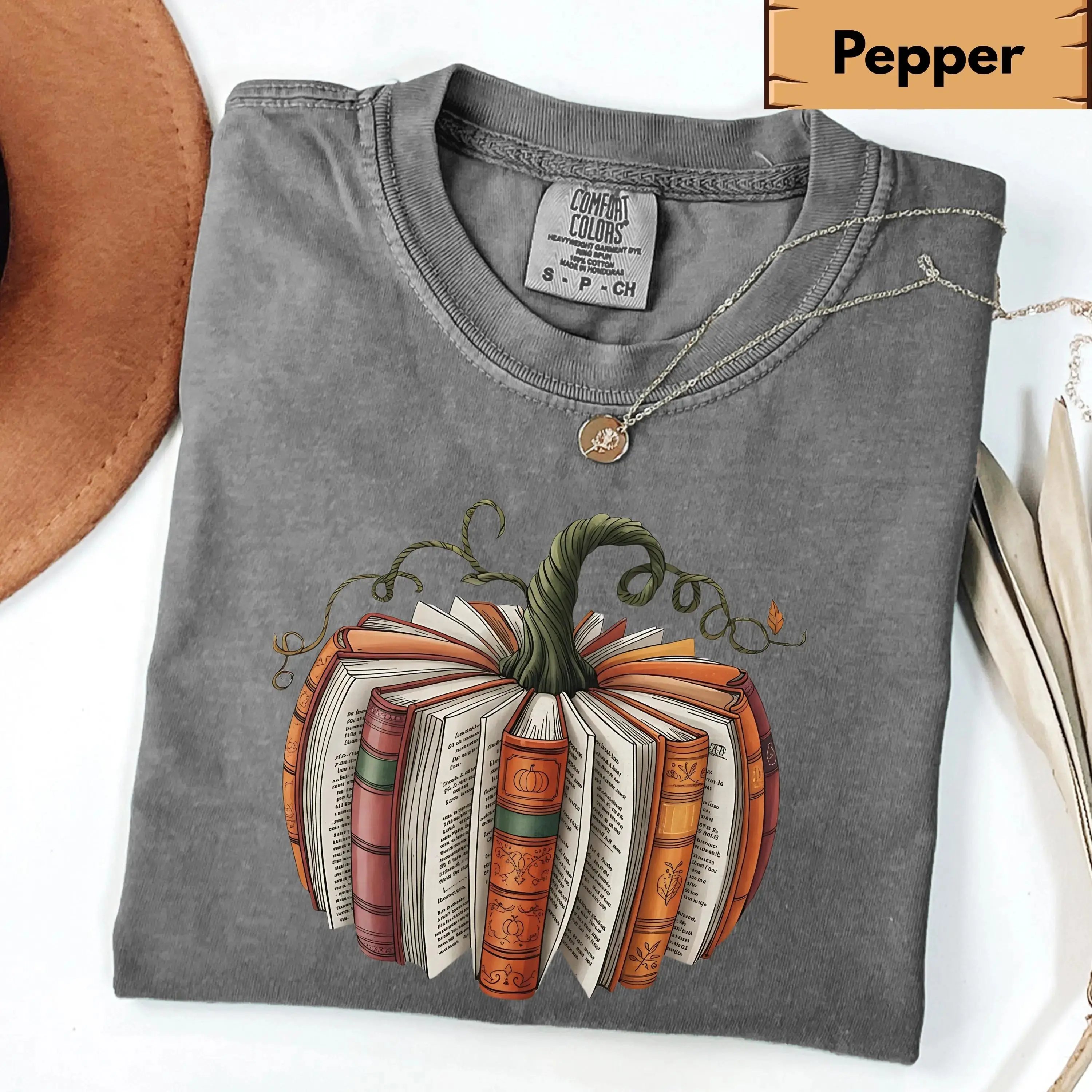 Comfort Colors Fall Book Pumpkin Shirt, Halloween Cozy Bookish Autumn Lover Graphic Tee - photo 2