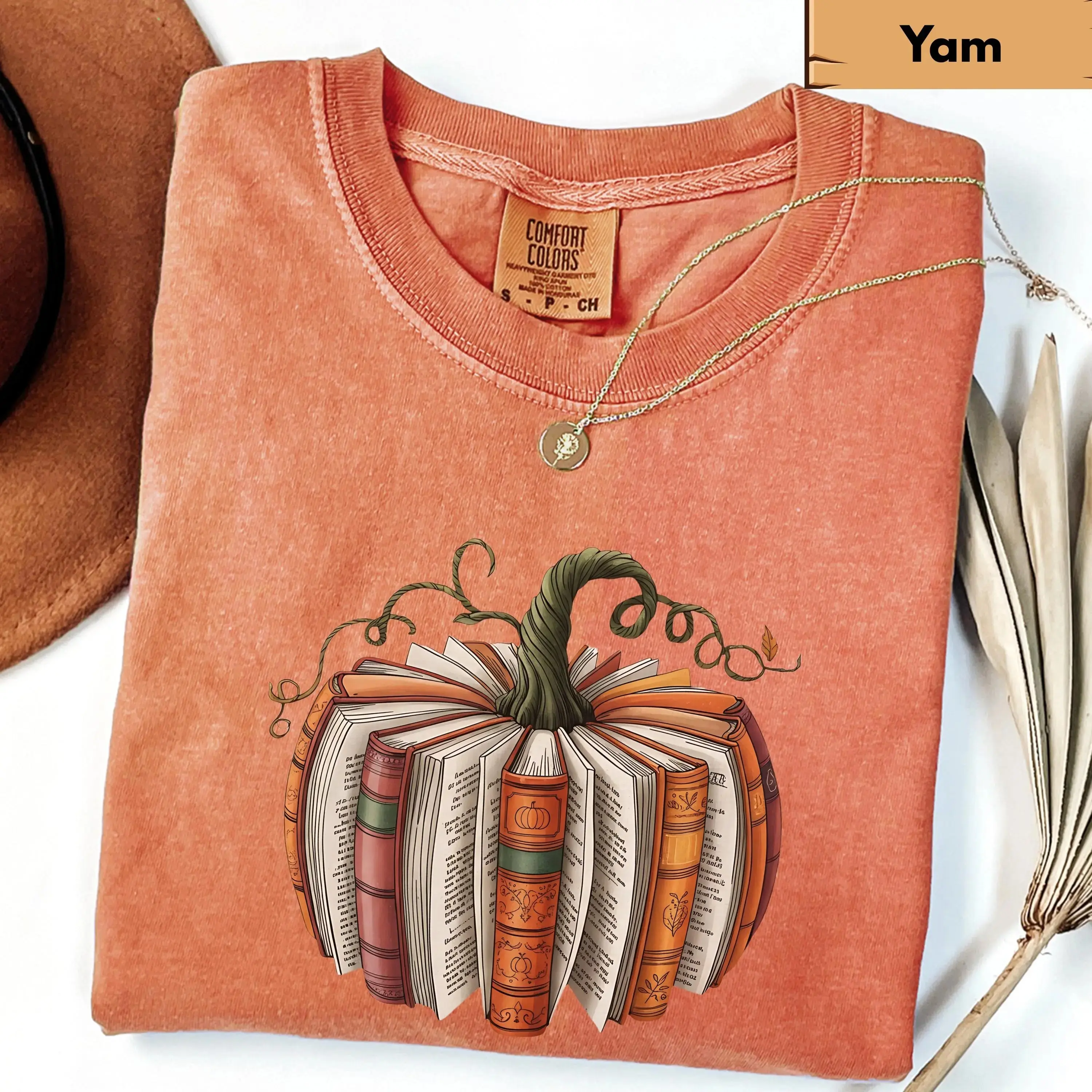 Comfort Colors Fall Book Pumpkin Shirt, Halloween Cozy Bookish Autumn Lover Graphic Tee - photo 3