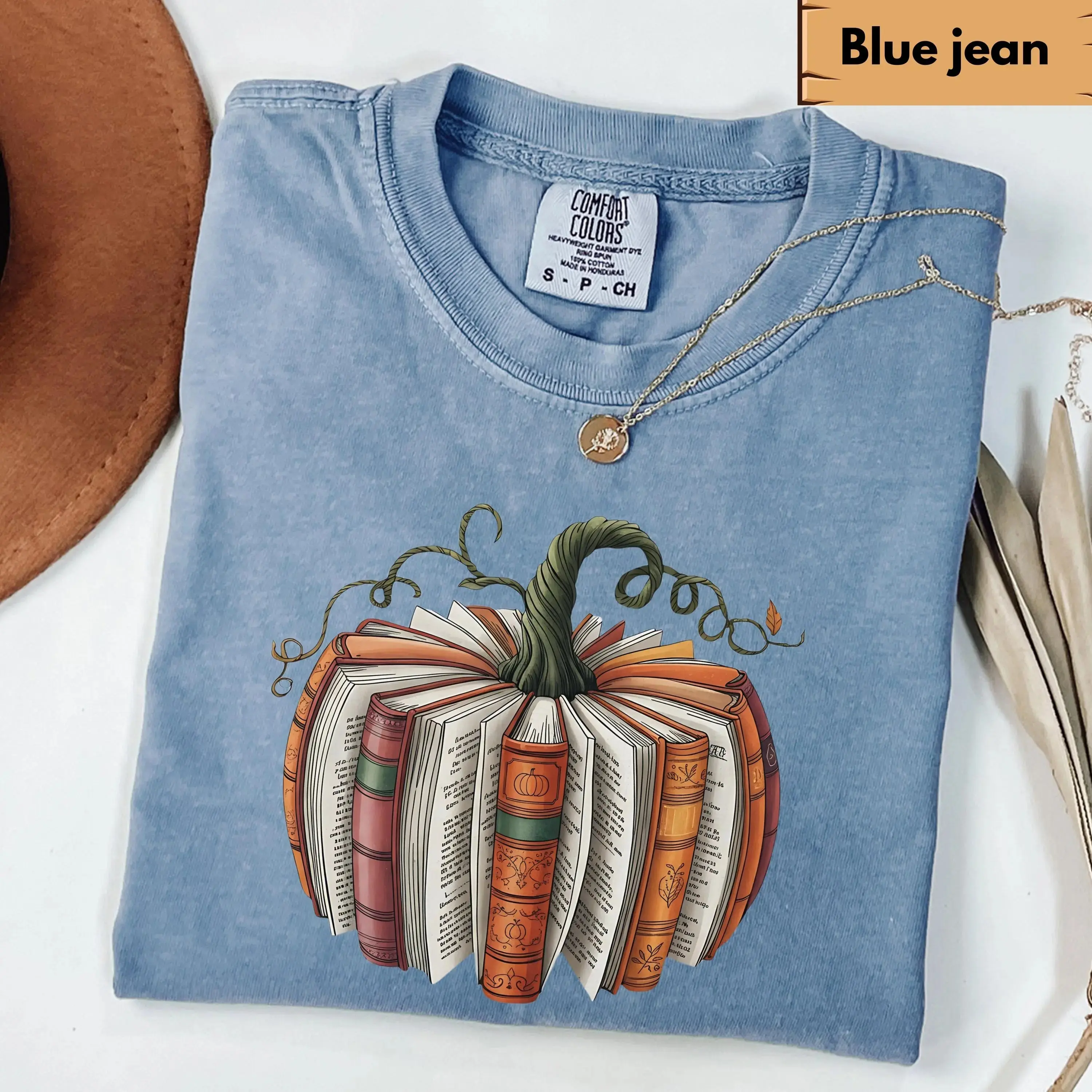 Comfort Colors Fall Book Pumpkin Shirt, Halloween Cozy Bookish Autumn Lover Graphic Tee - photo 4