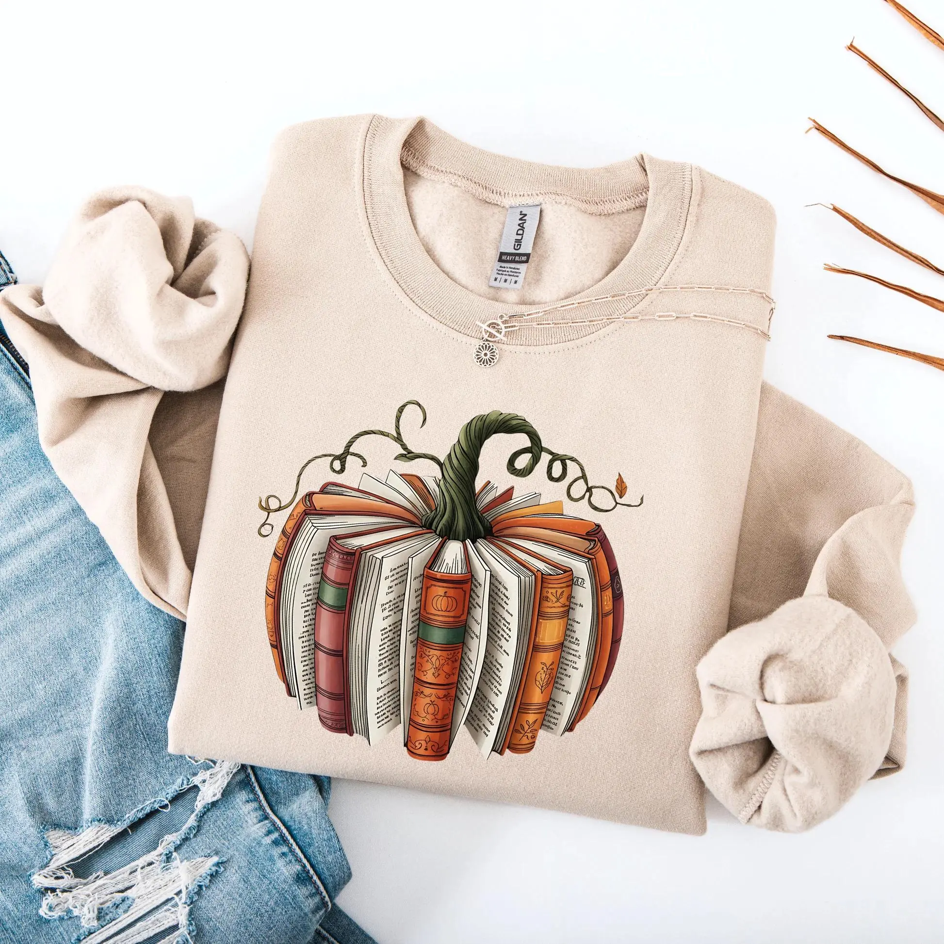 Comfort Colors Fall Books Pumpkins Sweatshirt, Halloween Book Lover Graphic Top - photo 2