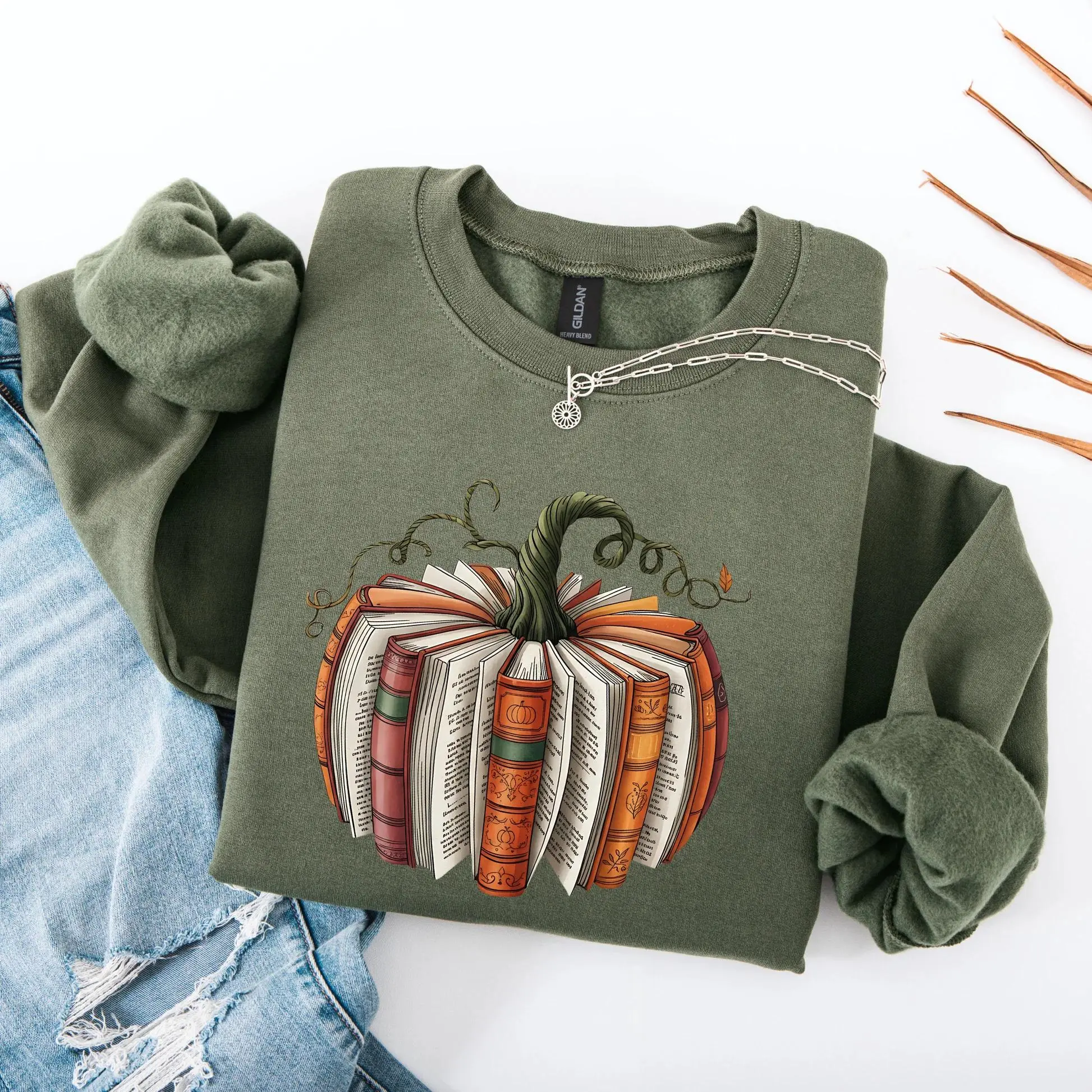 Comfort Colors Fall Books Pumpkins Sweatshirt, Halloween Book Lover Graphic Top - photo 3