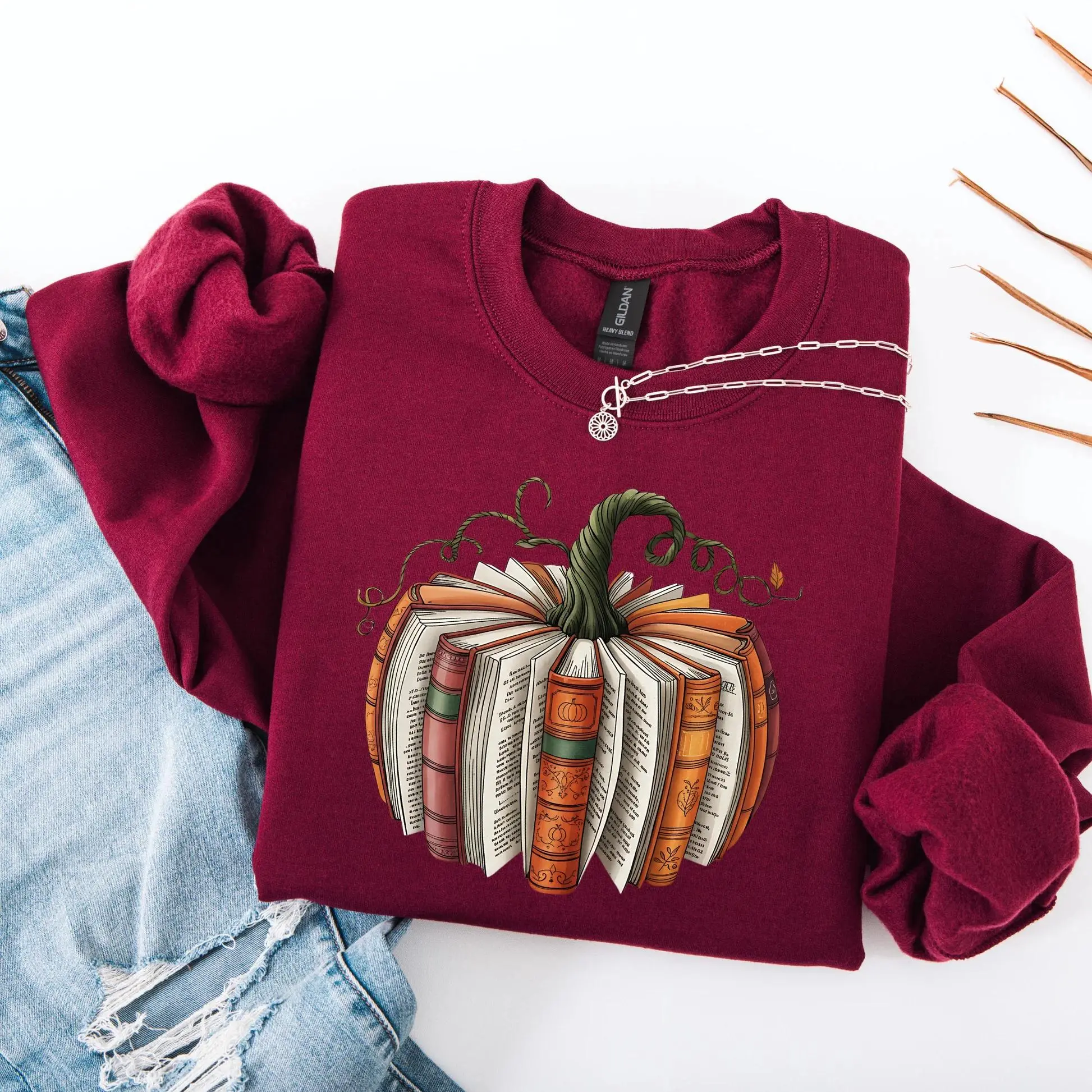 Comfort Colors Fall Books Pumpkins Sweatshirt, Halloween Book Lover Graphic Top - photo 4