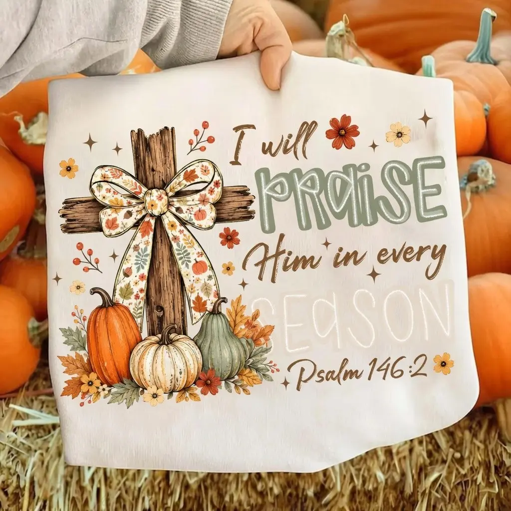 Comfort Colors Fall Christian Cross Shirt, Retro Autumn Pumpkin Spice Floral Coquette Graphic Tee