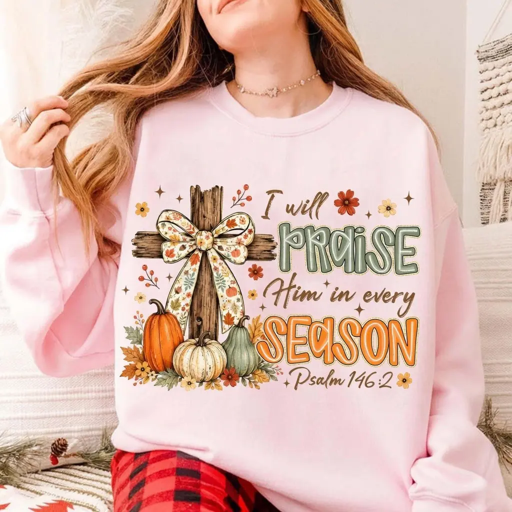 Comfort Colors Fall Christian Cross Shirt, Retro Autumn Pumpkin Spice Floral Coquette Graphic Tee - photo 2