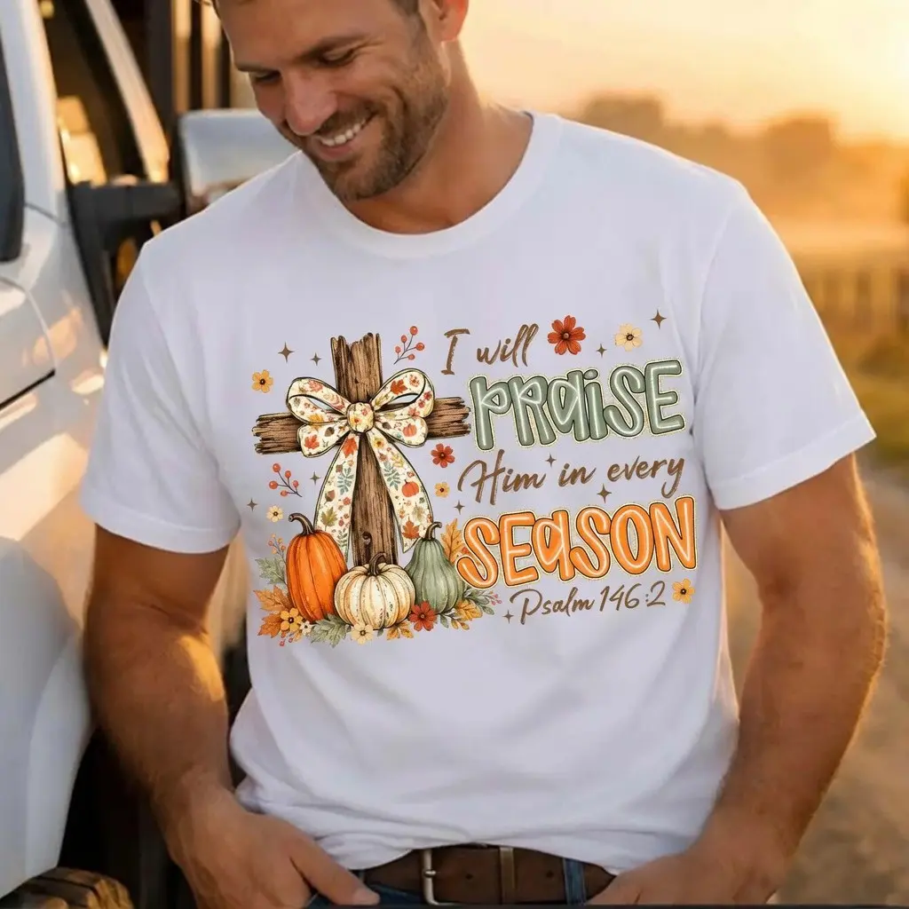 Comfort Colors Fall Christian Cross Shirt, Retro Autumn Pumpkin Spice Floral Coquette Graphic Tee - photo 5
