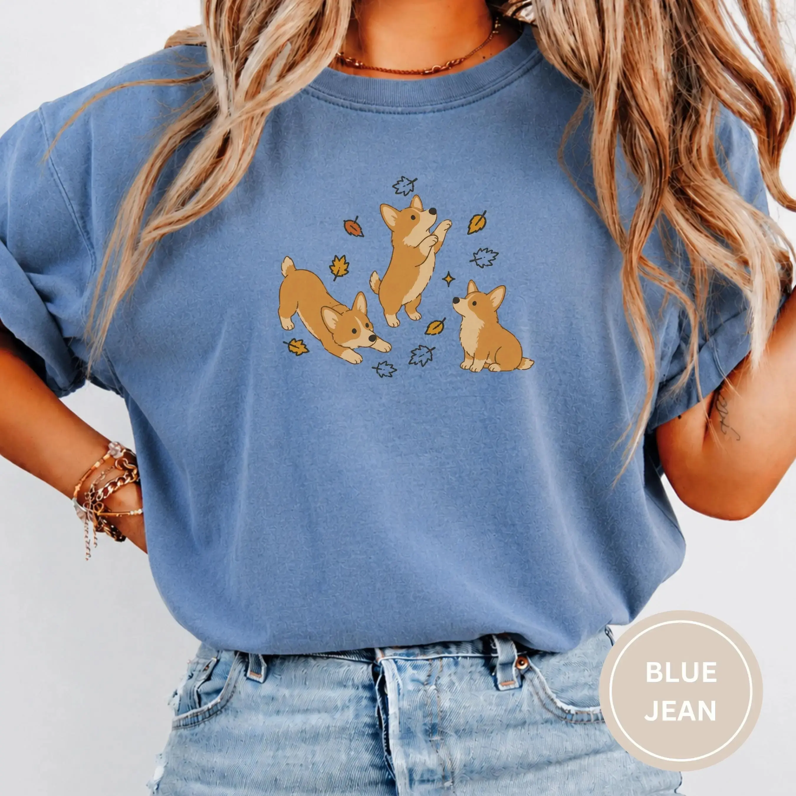 Comfort Colors Cozy Fall Corgi Sweatshirt, Cute Autumn Pumpkin Patch Dog Mom Lover Womens Graphic