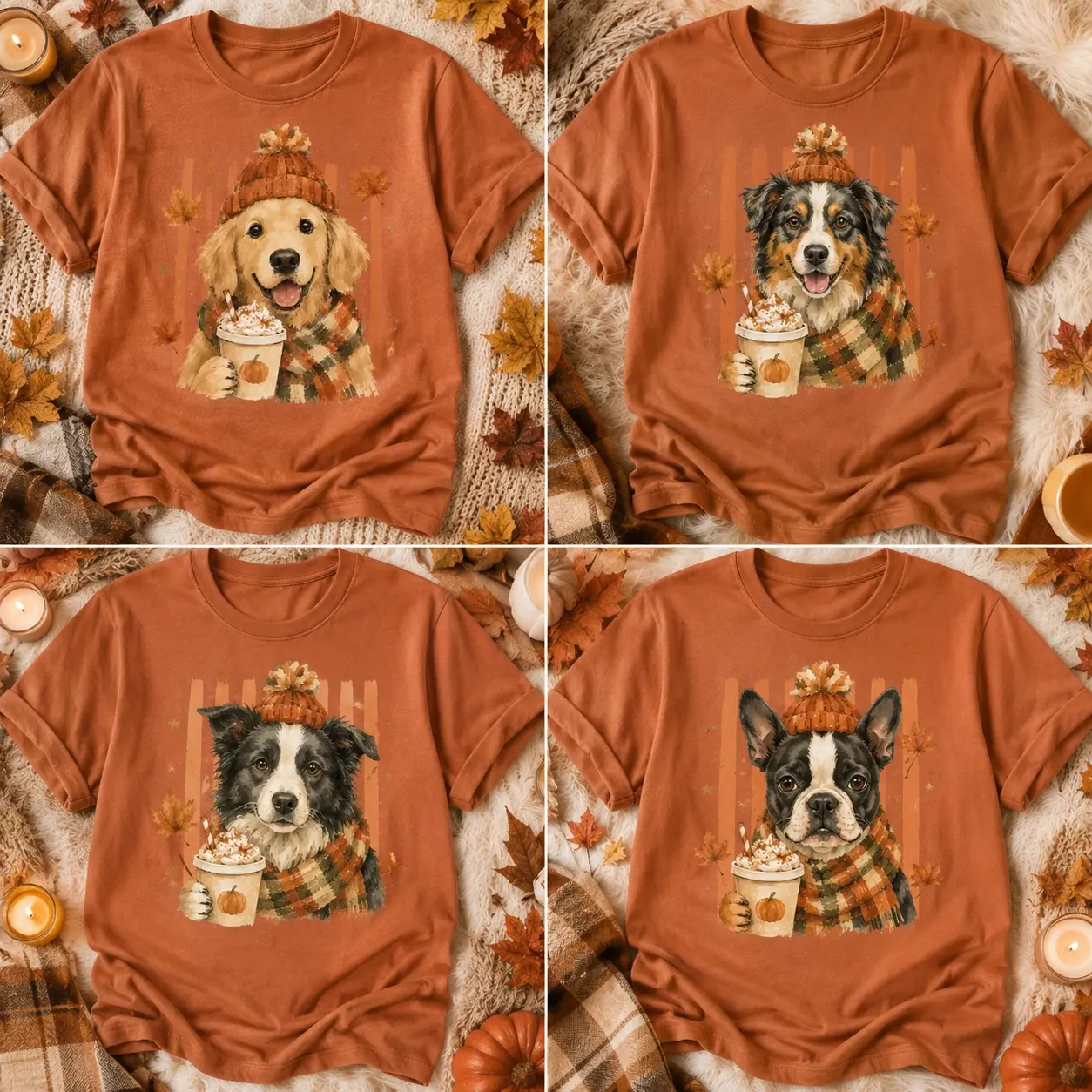 Comfort Colors Fall Dog Breeds Cozy Drink Shirt, Personalized Dog Mom Tee, Autumn Cosy Dog T-Shirt