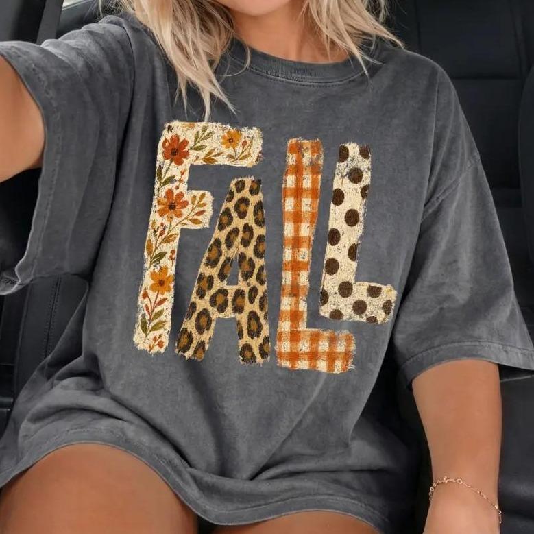 Comfort Colors Fall Floral Leopard Gingham Graphic Tee, Retro Autumn Cute Shirt for Women, Cozy Thanksgiving Gift - photo 2
