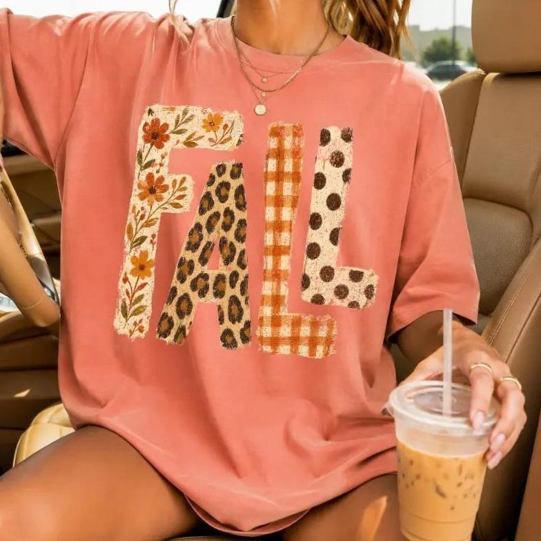 Comfort Colors Fall Floral Leopard Gingham Graphic Tee, Retro Autumn Cute Shirt for Women, Cozy Thanksgiving Gift - photo 3