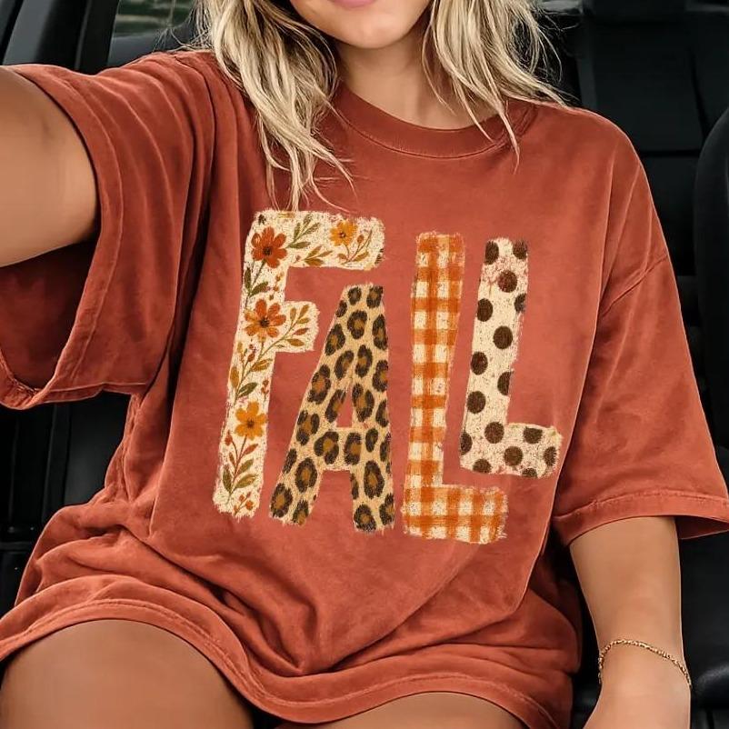 Comfort Colors Fall Floral Leopard Gingham Graphic Tee, Retro Autumn Cute Shirt for Women, Cozy Thanksgiving Gift - photo 5