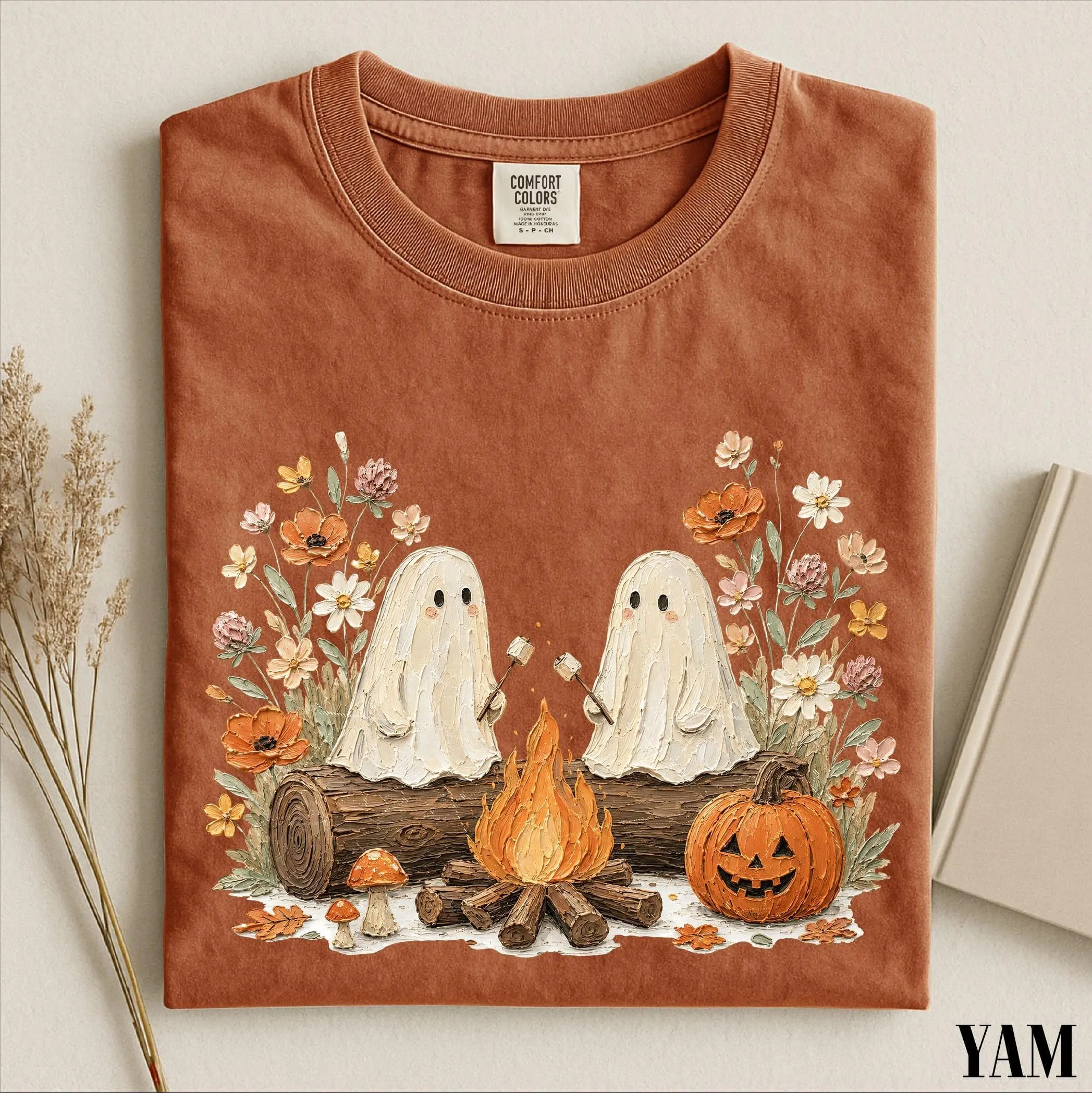 Comfort Colors Fall Ghost Campfire Shirt, Cute Spooky Season Halloween Graphic Tee