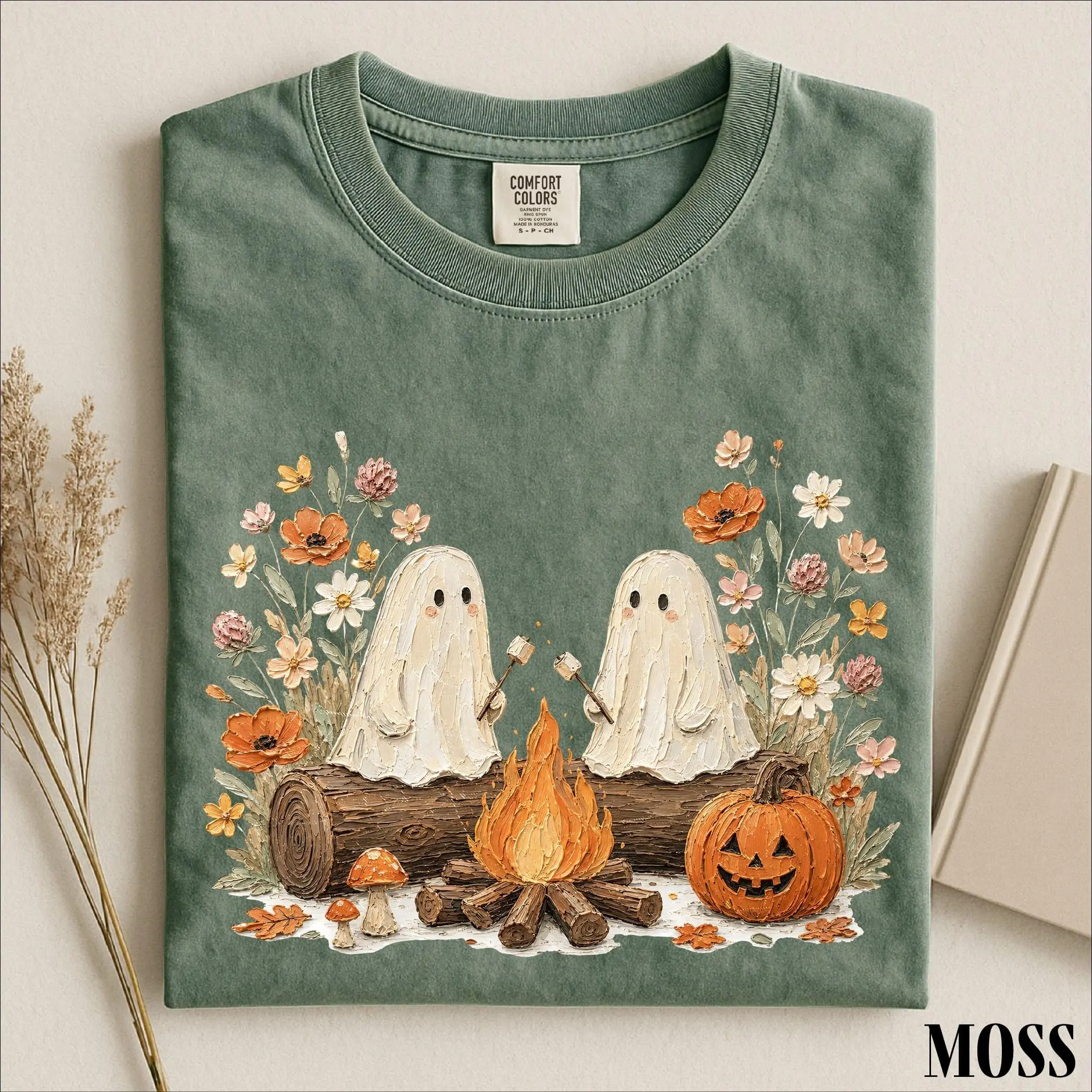 Comfort Colors Fall Ghost Campfire Shirt, Cute Spooky Season Halloween Graphic Tee - photo 2