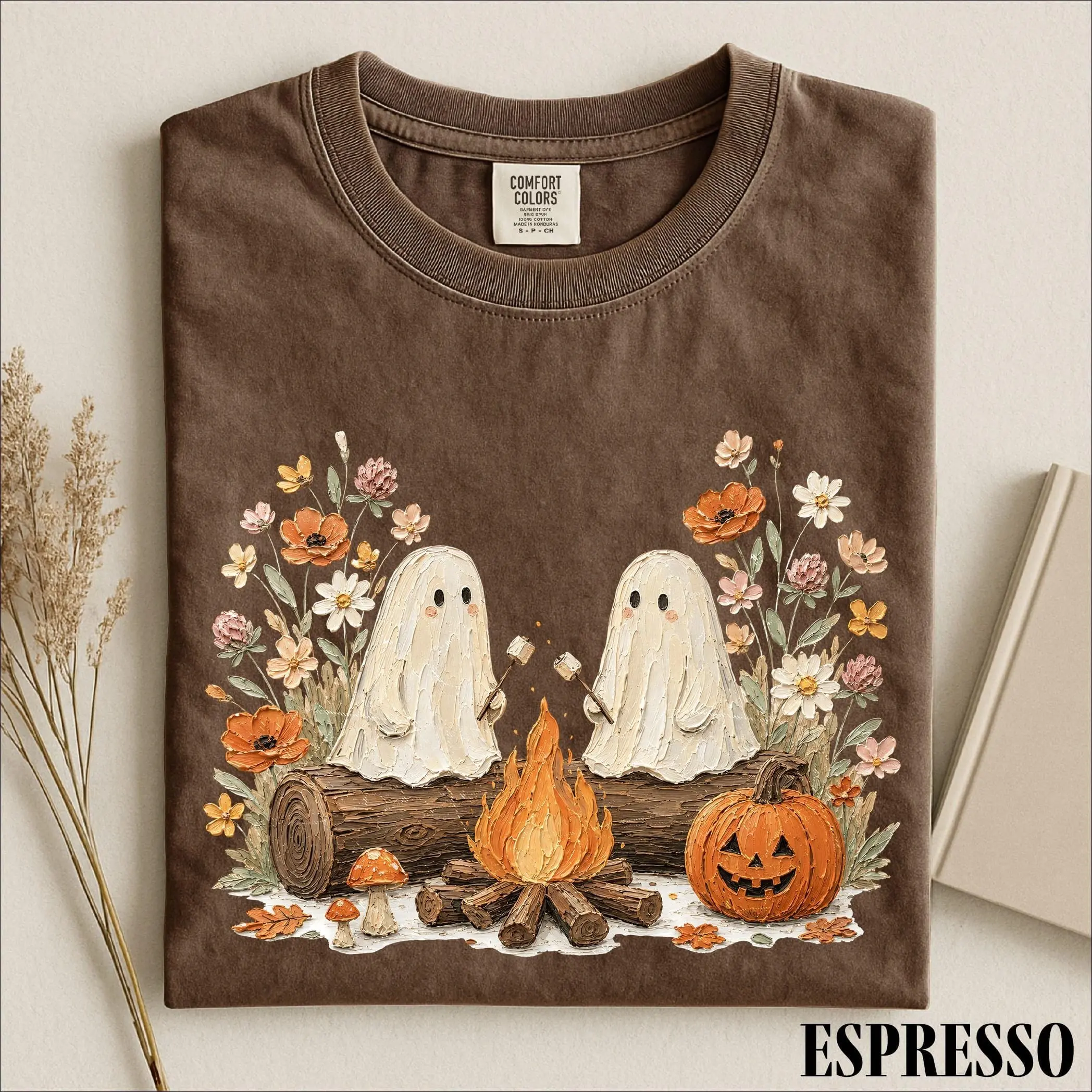 Comfort Colors Fall Ghost Campfire Shirt, Cute Spooky Season Halloween Graphic Tee - photo 3