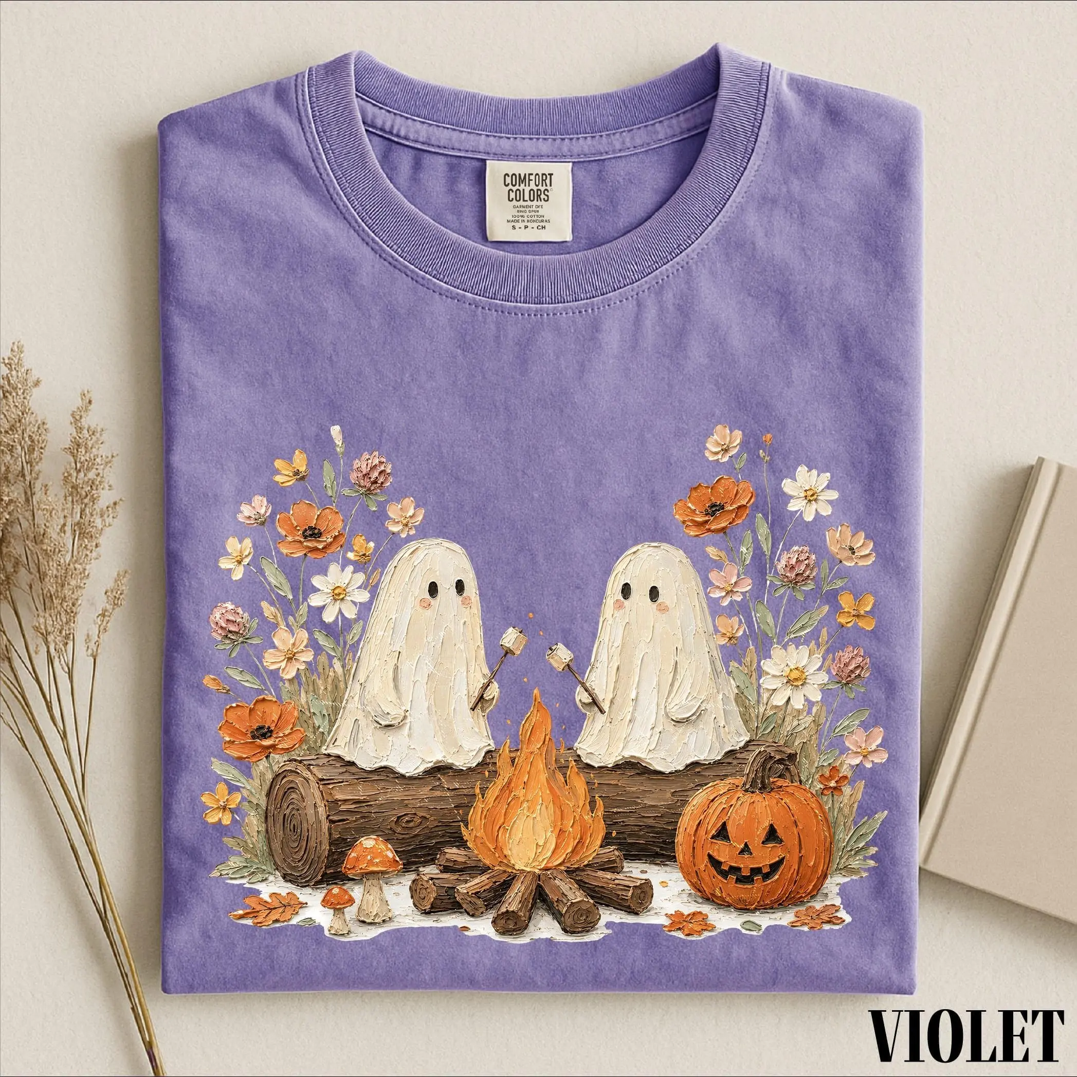 Comfort Colors Fall Ghost Campfire Shirt, Cute Spooky Season Halloween Graphic Tee - photo 4