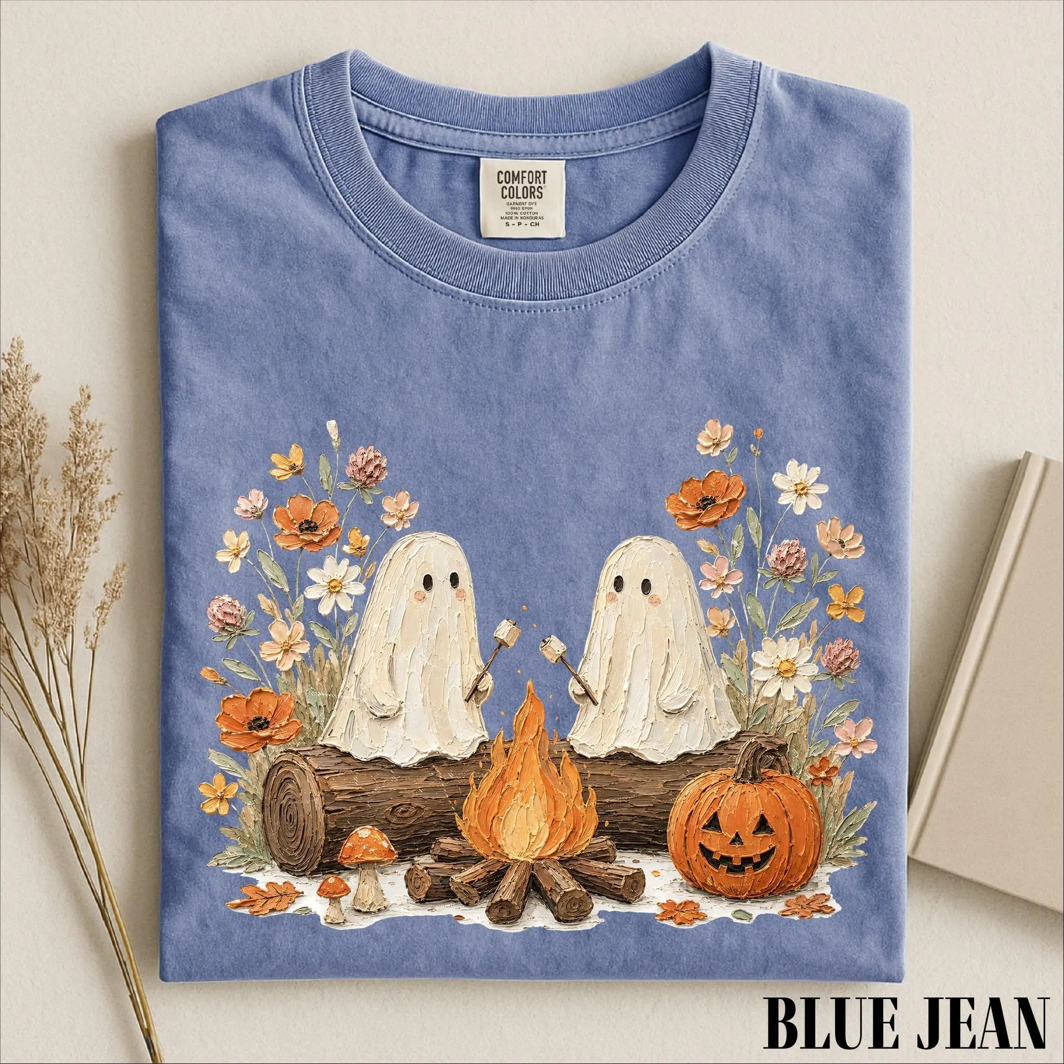 Comfort Colors Fall Ghost Campfire Shirt, Cute Spooky Season Halloween Graphic Tee - photo 5