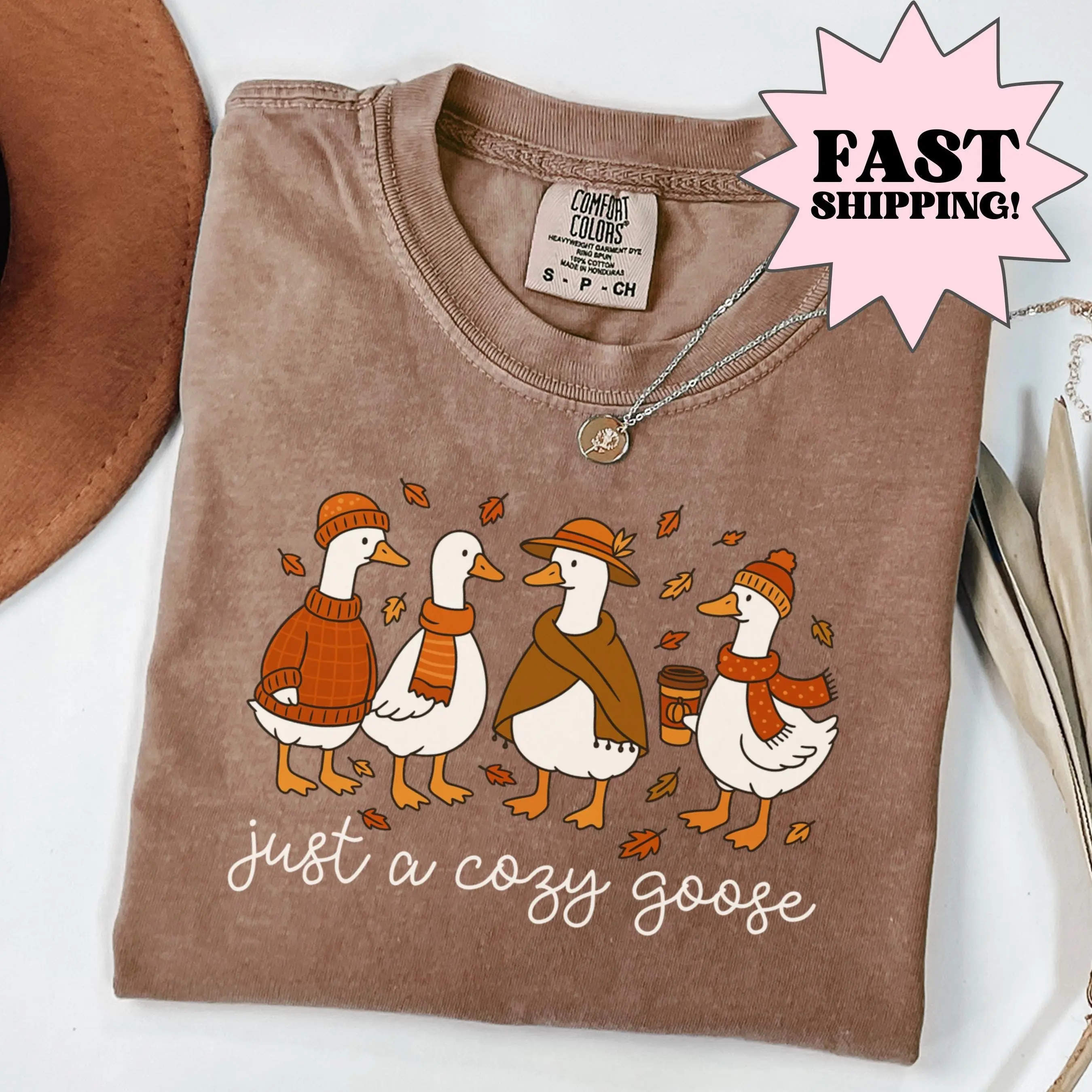 Comfort Colors Fall Goose Shirt, Cozy Coffee Halloween Season Graphic Tee