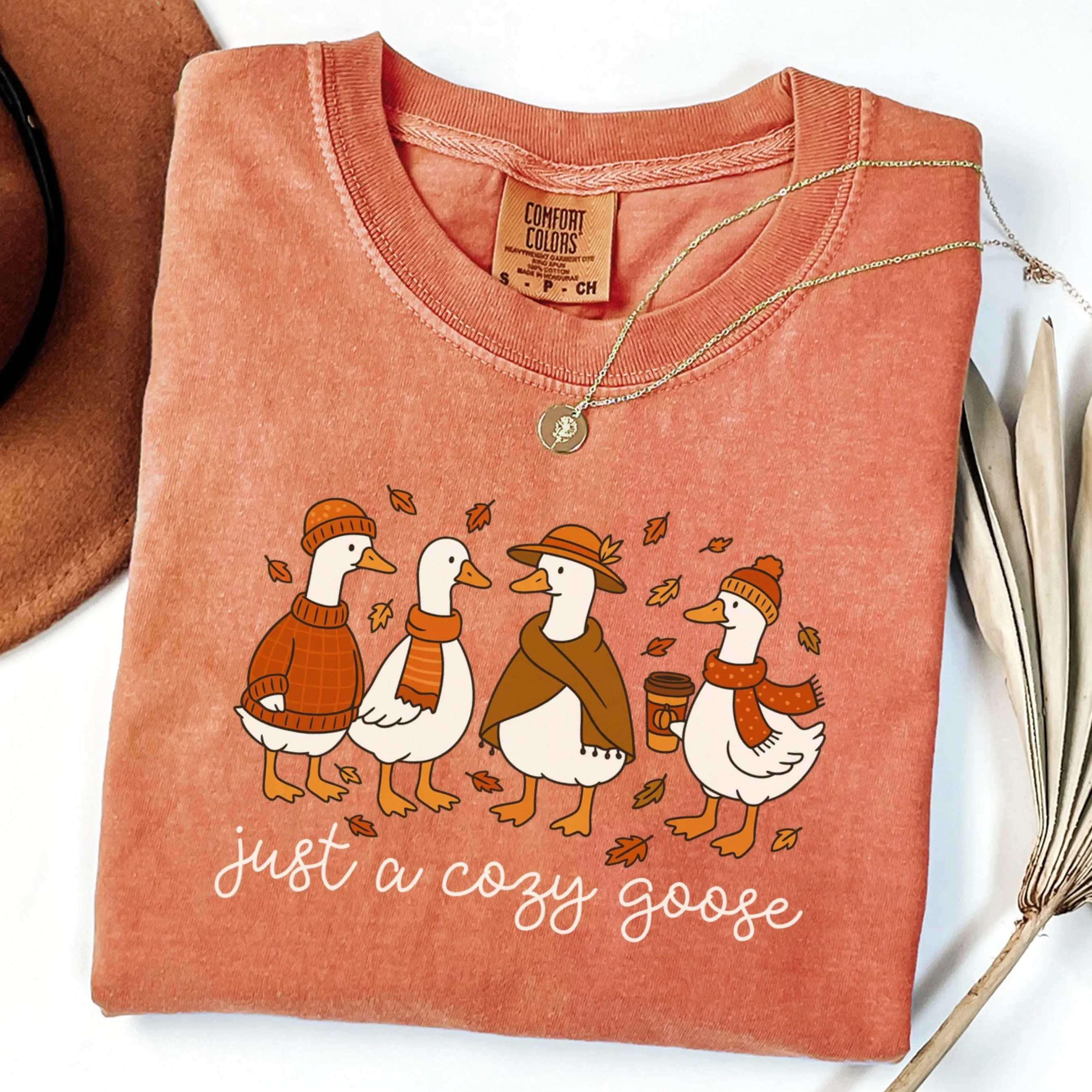 Comfort Colors Fall Goose Shirt, Cozy Coffee Halloween Season Graphic Tee - photo 2