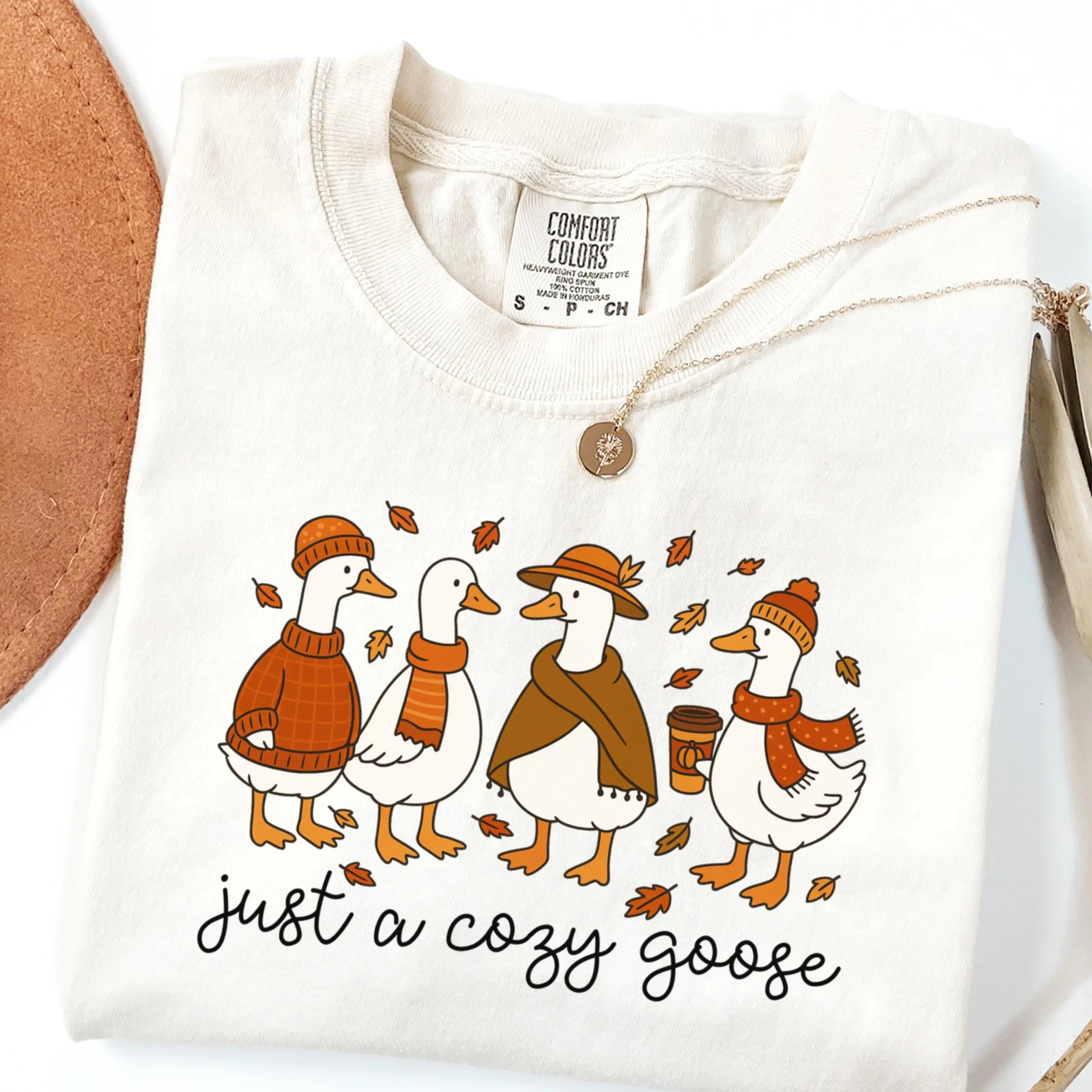 Comfort Colors Fall Goose Shirt, Cozy Coffee Halloween Season Graphic Tee - photo 3
