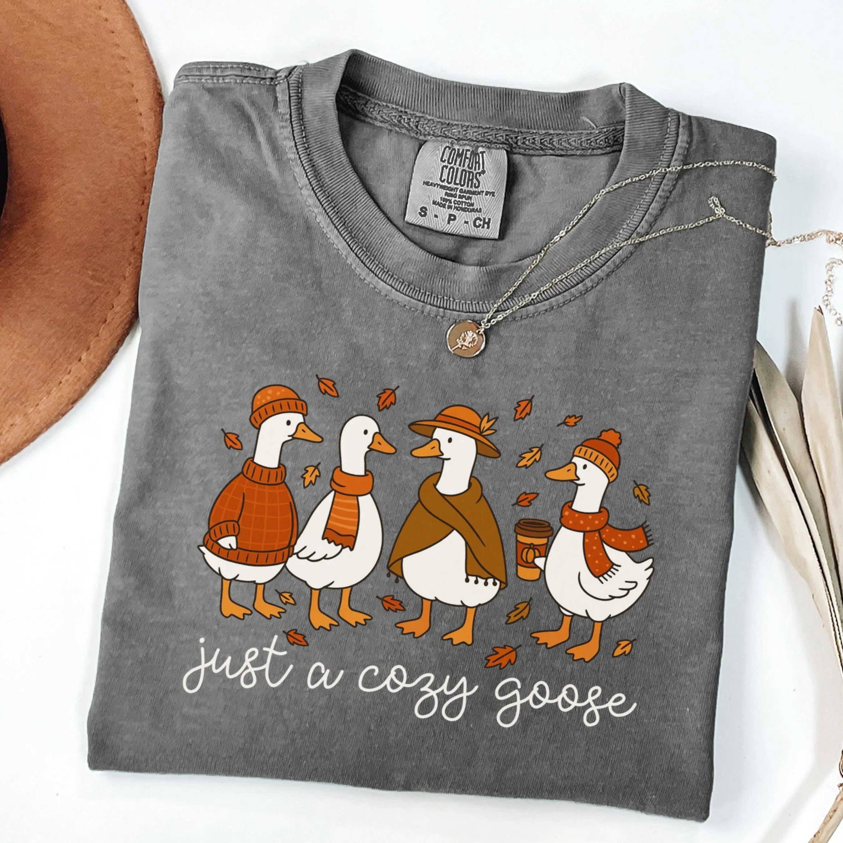 Comfort Colors Fall Goose Shirt, Cozy Coffee Halloween Season Graphic Tee - photo 4