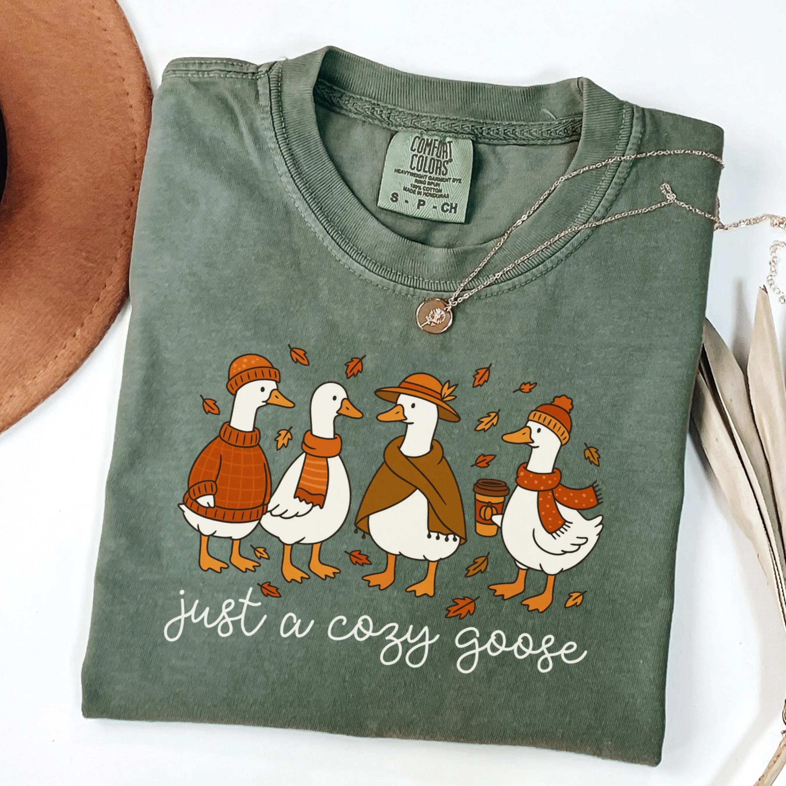 Comfort Colors Fall Goose Shirt, Cozy Coffee Halloween Season Graphic Tee - photo 5