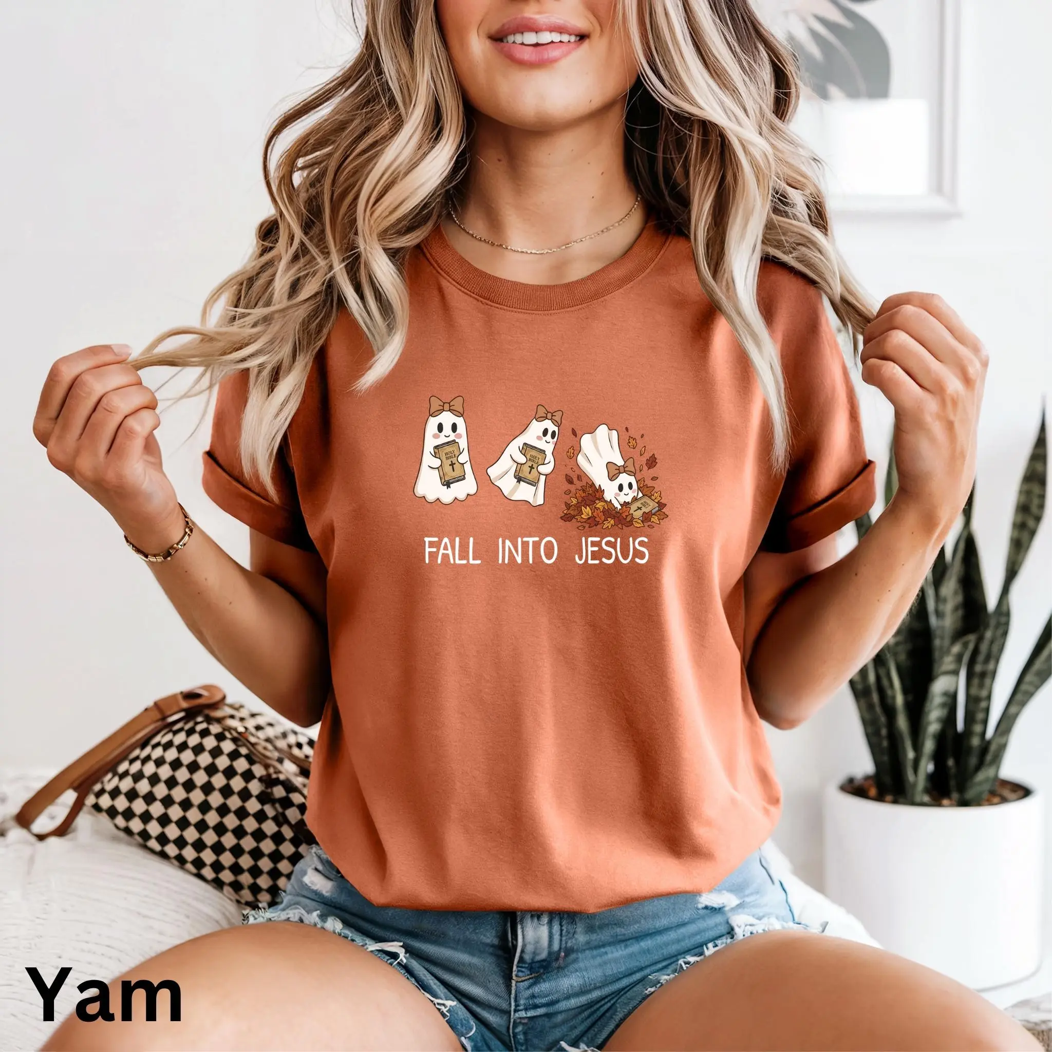 Comfort Colors Fall Into Jesus Sweatshirt, Christian Halloween Holy Ghost Tee, Faith Spooky Season Autumn Church Top - photo 5