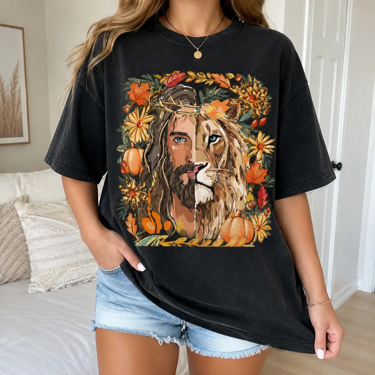 Comfort Colors Fall Lion of Judah Jesus Shirt, Pumpkin Christian Religious Faith God Church Graphic Tee - photo 5