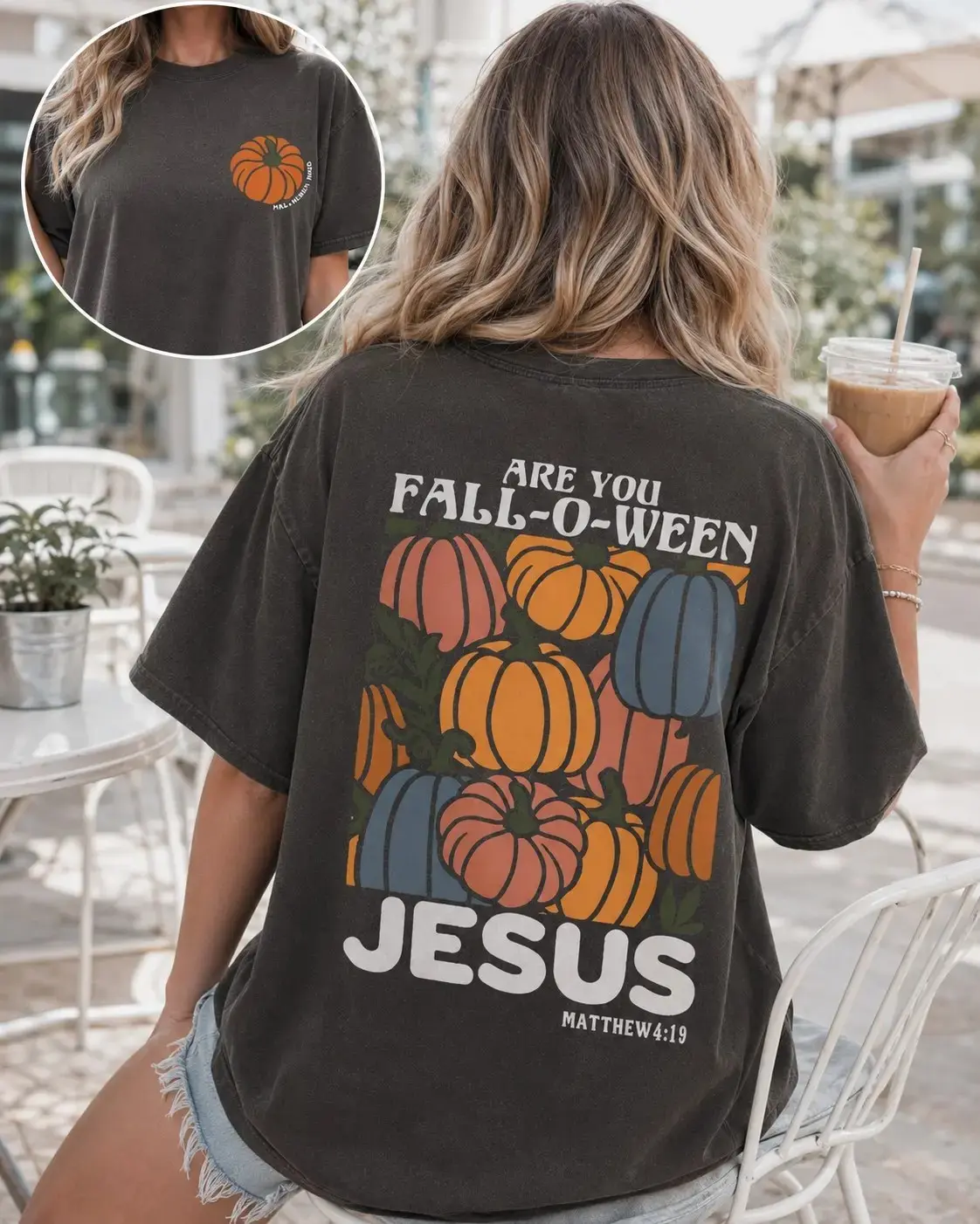 Comfort Colors Fall-o-ween Jesus Shirt, Christian Halloween Fishers of Men Matthew 4:19 Faith Thanksgiving Tee - photo 2