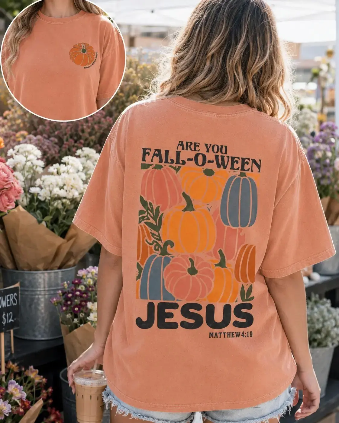 Comfort Colors Fall-o-ween Jesus Shirt, Christian Halloween Fishers of Men Matthew 4:19 Faith Thanksgiving Tee - photo 3