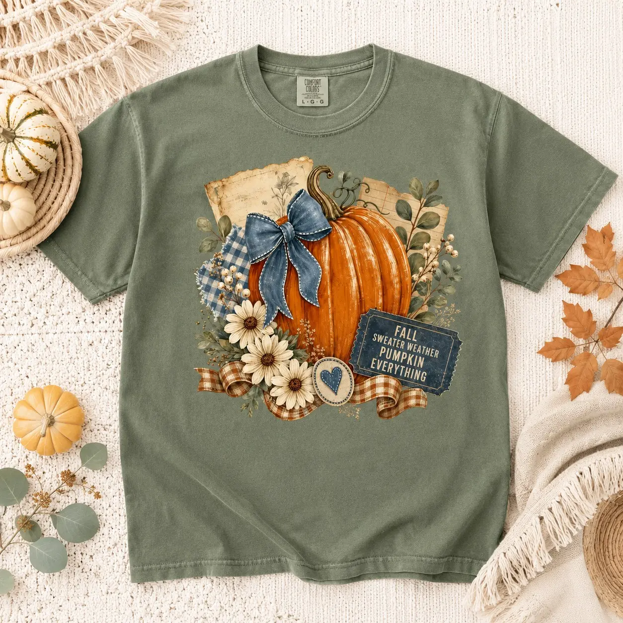Comfort Colors Fall Patchwork Leopard Bow Pumpkins Shirt, Cute Country Autumn Thanksgiving Day Graphic Tee for Women - photo 2