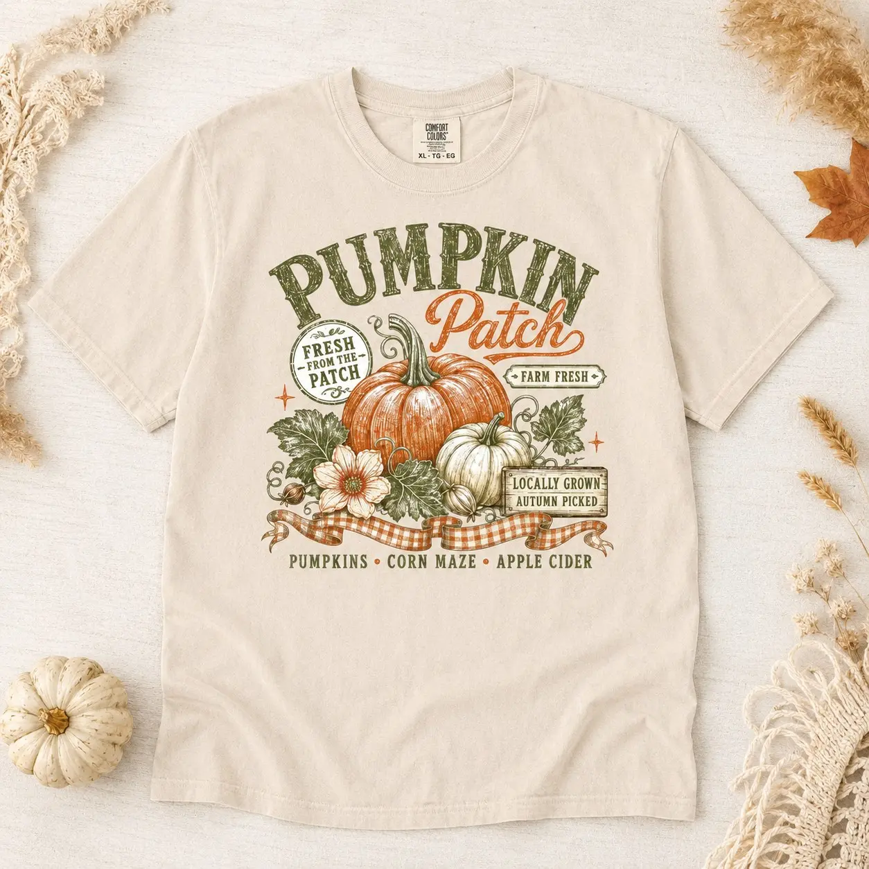 Comfort Colors Fall Patchwork Leopard Bow Pumpkins Shirt, Cute Country Autumn Thanksgiving Day Graphic Tee for Women - photo 3