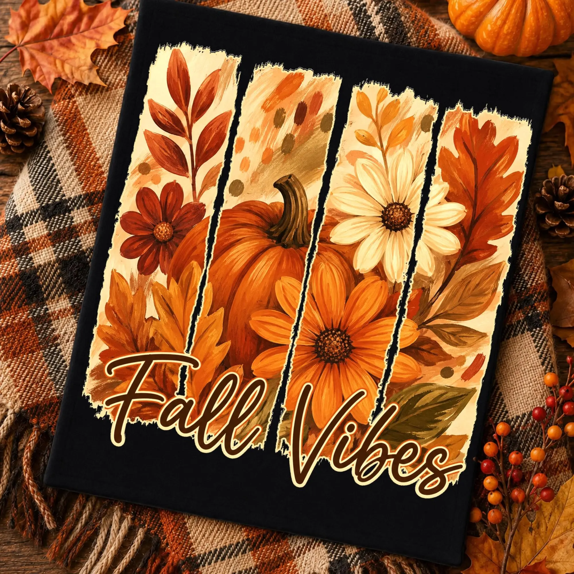 Comfort Colors Fall Vibes Shirt, Autumn Pumpkin Season Retro Floral Flowers Graphic Tee - photo 2