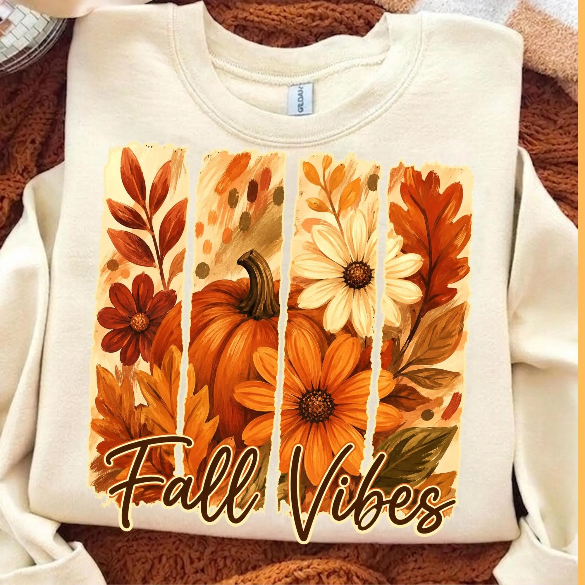 Comfort Colors Fall Vibes Shirt, Autumn Pumpkin Season Retro Floral Flowers Graphic Tee - photo 4