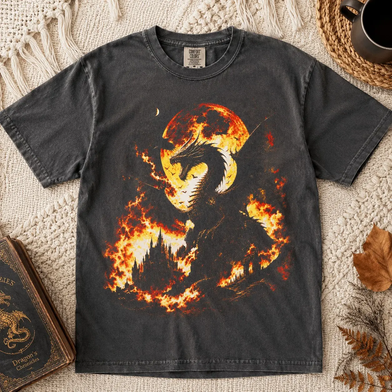 Comfort Colors Fiery Dragon Castle Blood Moon Shirts for Women Halloween Festival - photo 2