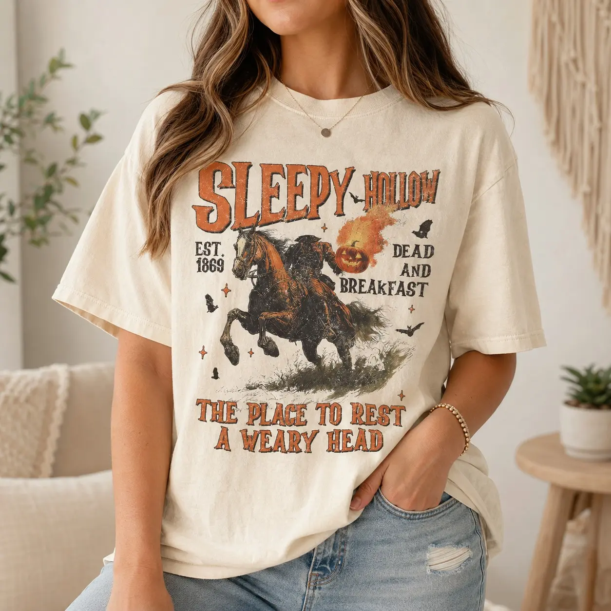 Comfort Colors Flaming Pumpkin Head Horseman Est 1869 Shirt for Women, Halloween Festival Tee, Distressed Country Fall Sister Gift