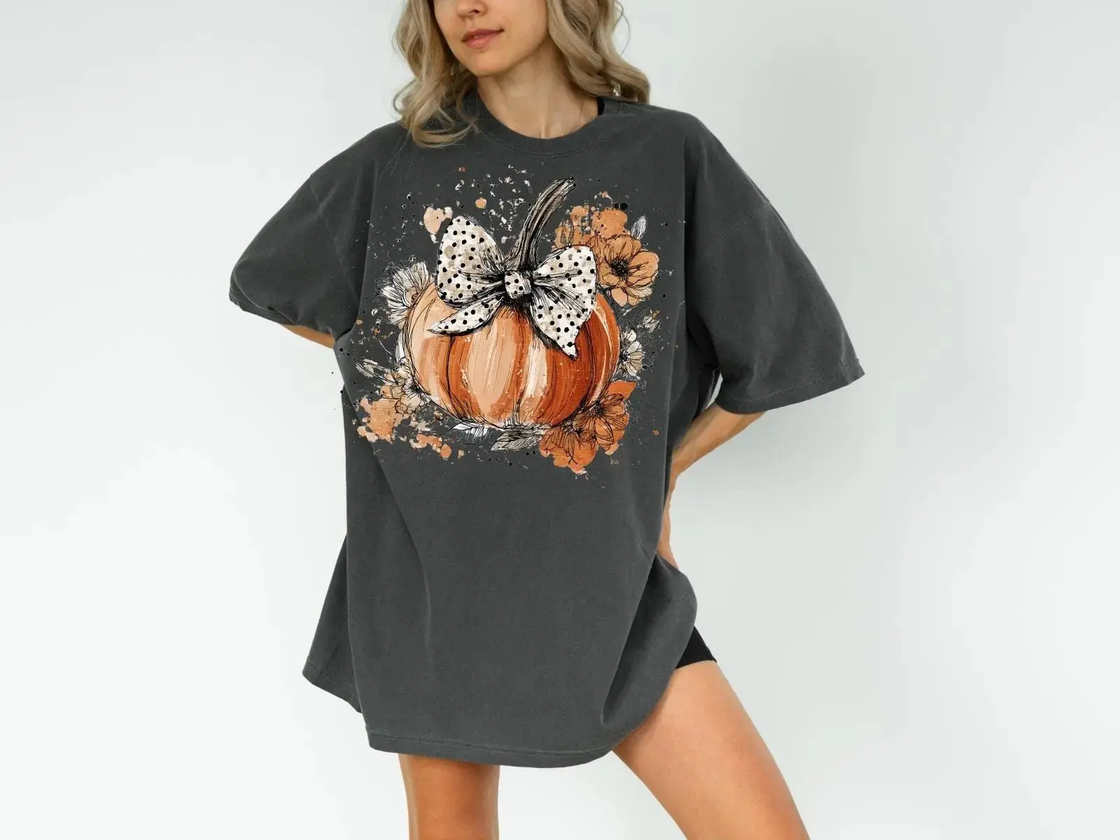 Comfort Colors Floral Fall Pumpkin Sweatshirt, Boho Coquette Vintage Autumn Retro Halloween Flowers Crewneck - photo 4