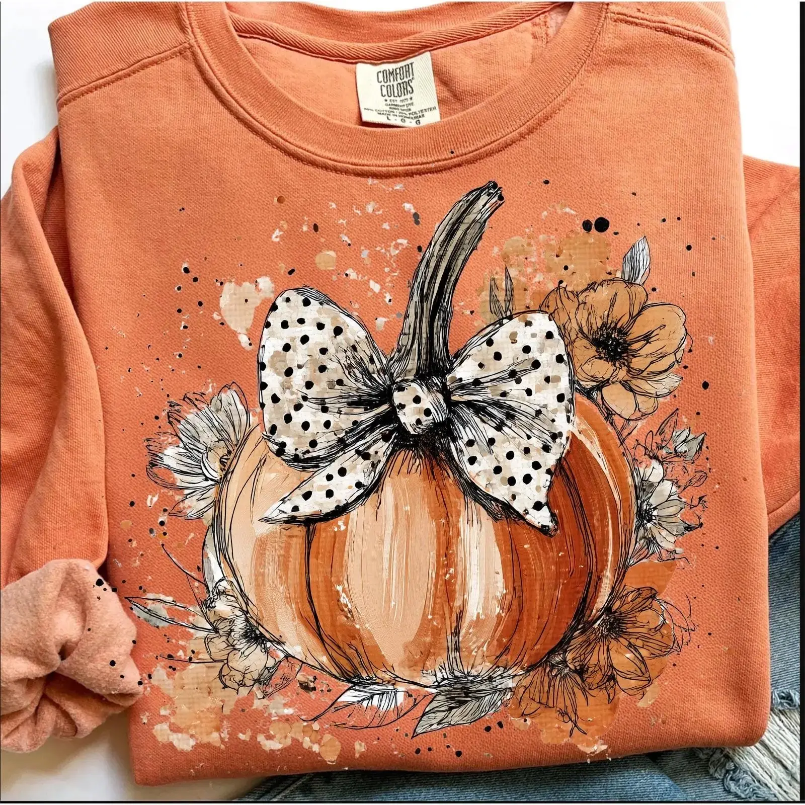 Comfort Colors Floral Fall Pumpkin Sweatshirt, Boho Coquette Vintage Autumn Retro Halloween Flowers Crewneck - photo 5