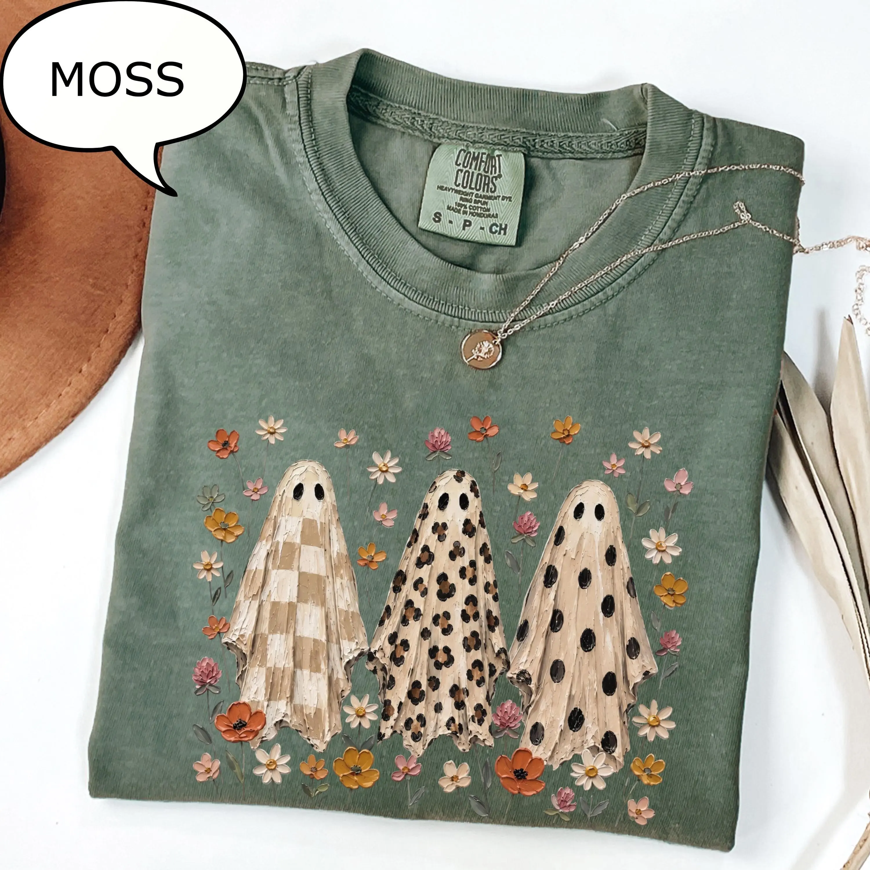 Comfort Colors Floral Ghost T-Shirt, Leopard Print Spooky Halloween Graphic Tee, Cute Fall Gift - photo 2
