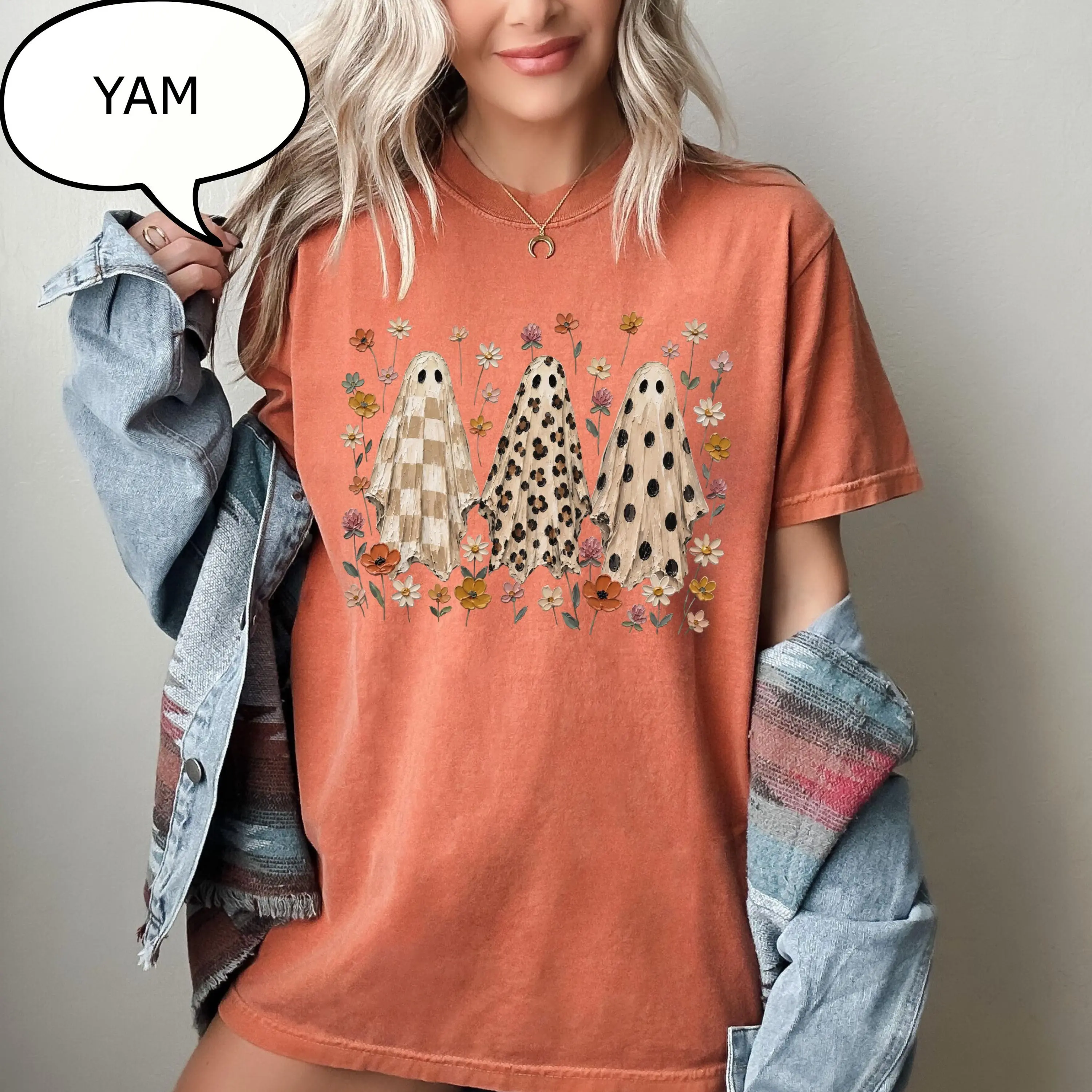 Comfort Colors Floral Ghost T-Shirt, Leopard Print Spooky Halloween Graphic Tee, Cute Fall Gift - photo 5