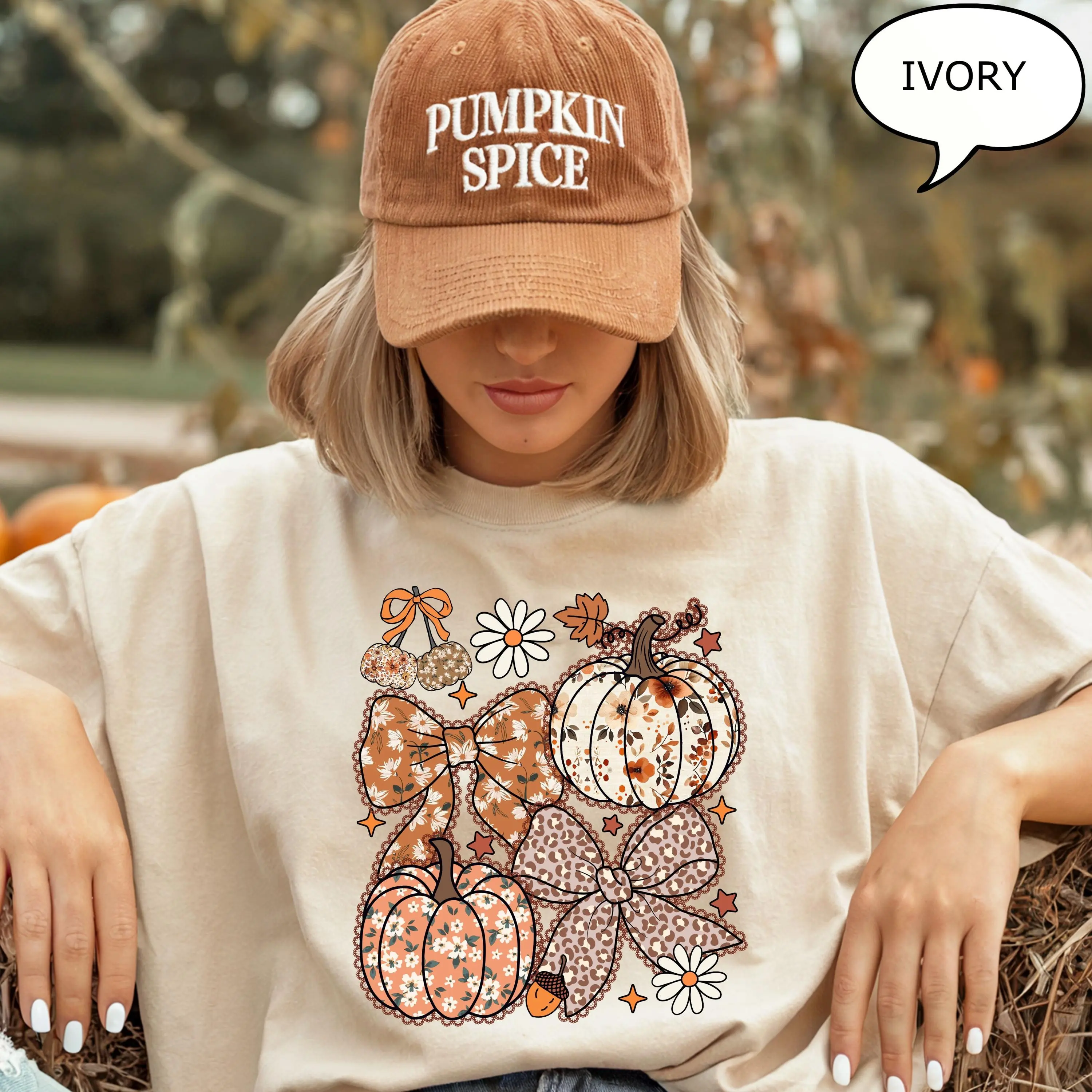 Comfort Colors Floral Pumpkin T-Shirt, Fall Coquette Bow Graphic Tee, Autumn Season Thanksgiving Gift