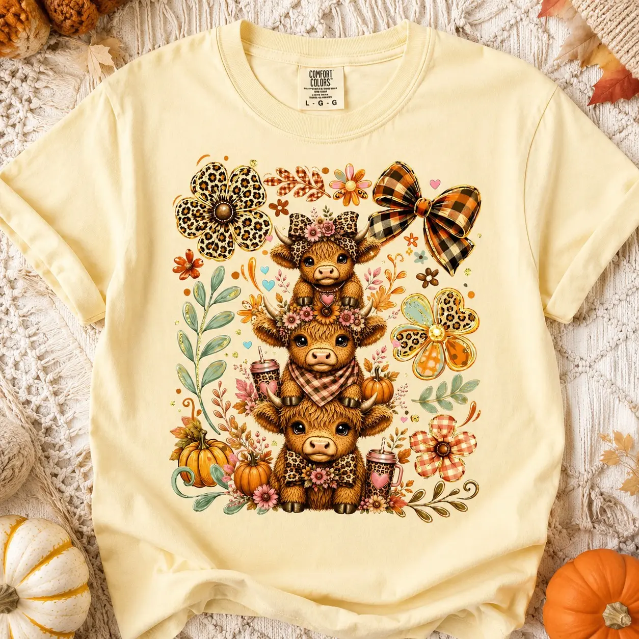 Comfort Colors Highland Cow Pumpkin Stack Shirt, Cute Country Fall Thanksgiving Sister Gift - photo 2