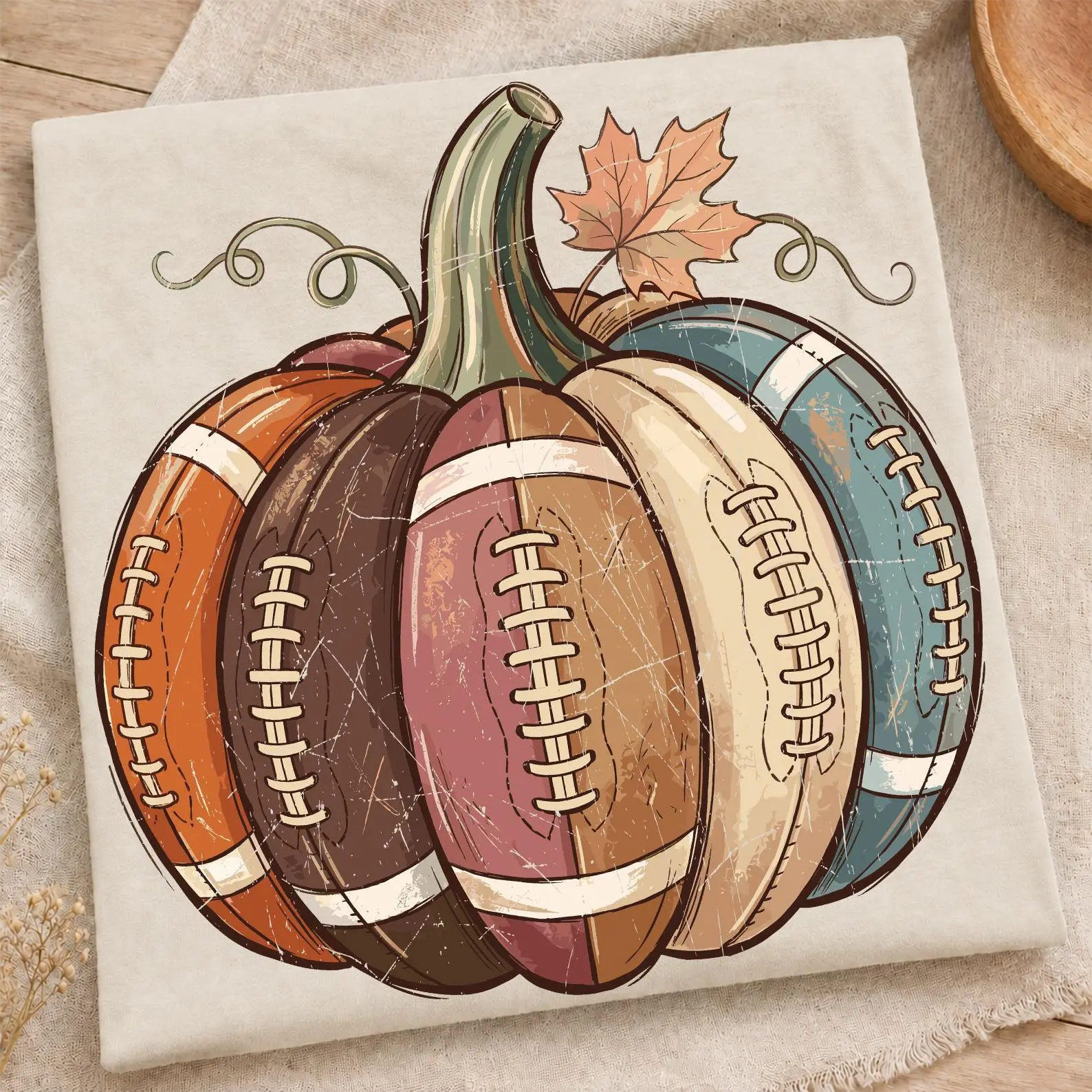 Comfort Colors Football Pumpkin Fall T-Shirt, Vintage Cozy Autumn Game Day Season Tee