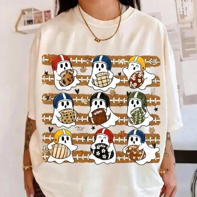 Comfort Colors Football Ghost Shirt, Spooky Halloween Game Day Tee, Fall Fan Graphic Top