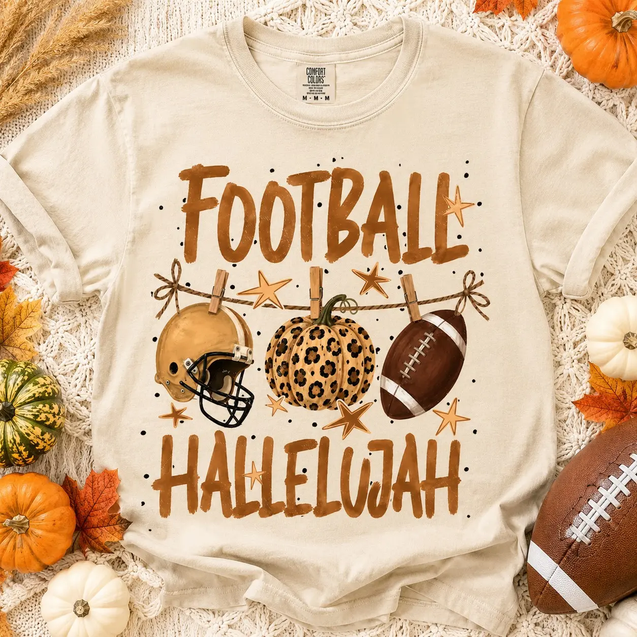 Comfort Colors Football Hallelujah Helmet Shirt, Leopard Pumpkin Game Day Tailgate Autumn Tee for Women - photo 2
