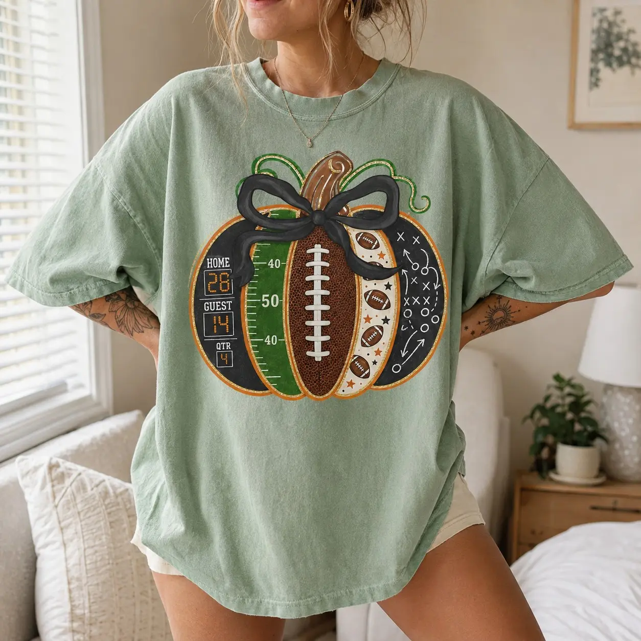 Comfort Colors Football Pumpkin Shirt, Game Day Mom Small Town Mama Graphic Tee, Fall Sports Season Top - photo 2