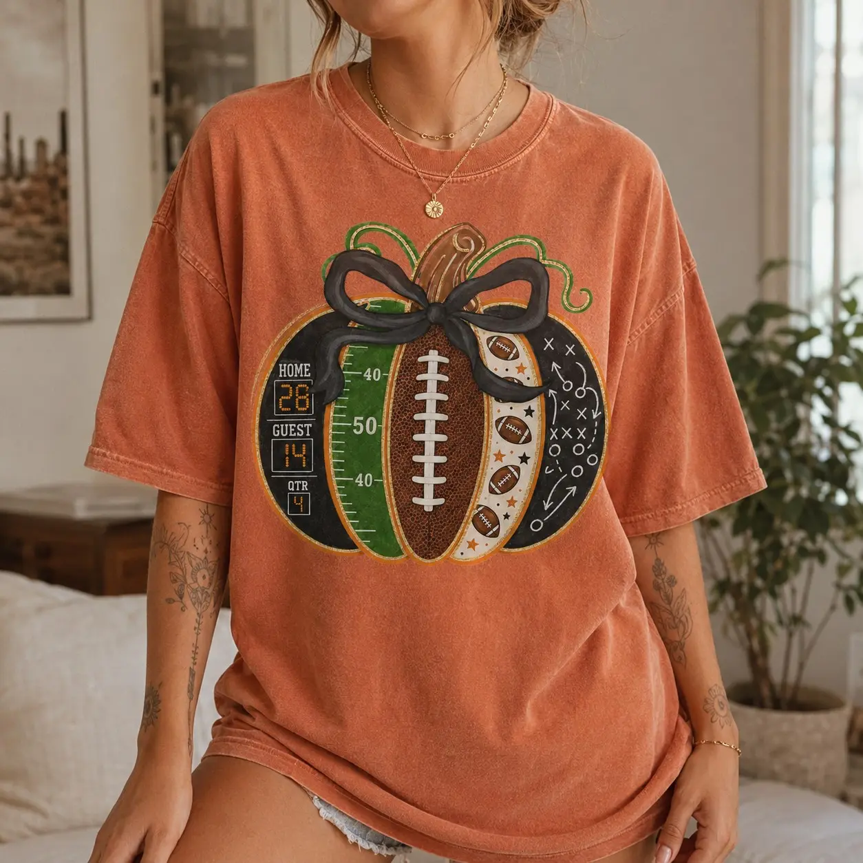 Comfort Colors Football Pumpkin Shirt, Game Day Mom Small Town Mama Graphic Tee, Fall Sports Season Top - photo 5