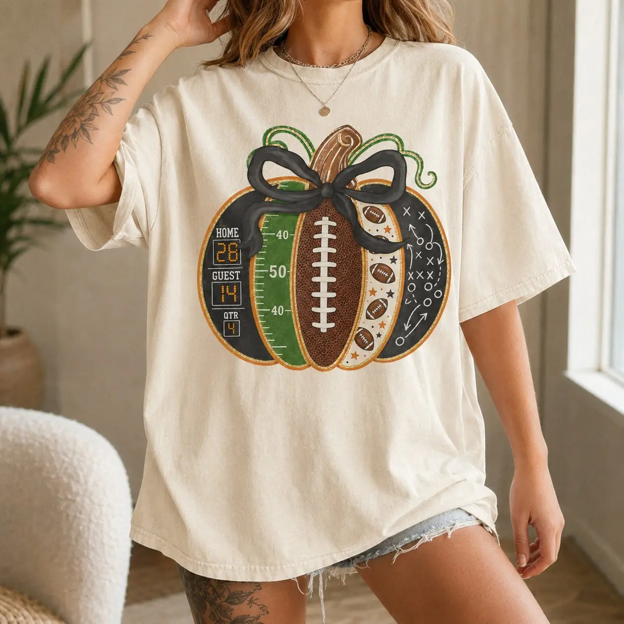 Comfort Colors Football Pumpkin Sweatshirt, Game Day Mom Small Town Mama Graphic Top, Fall Sports Season Crewneck - photo 3